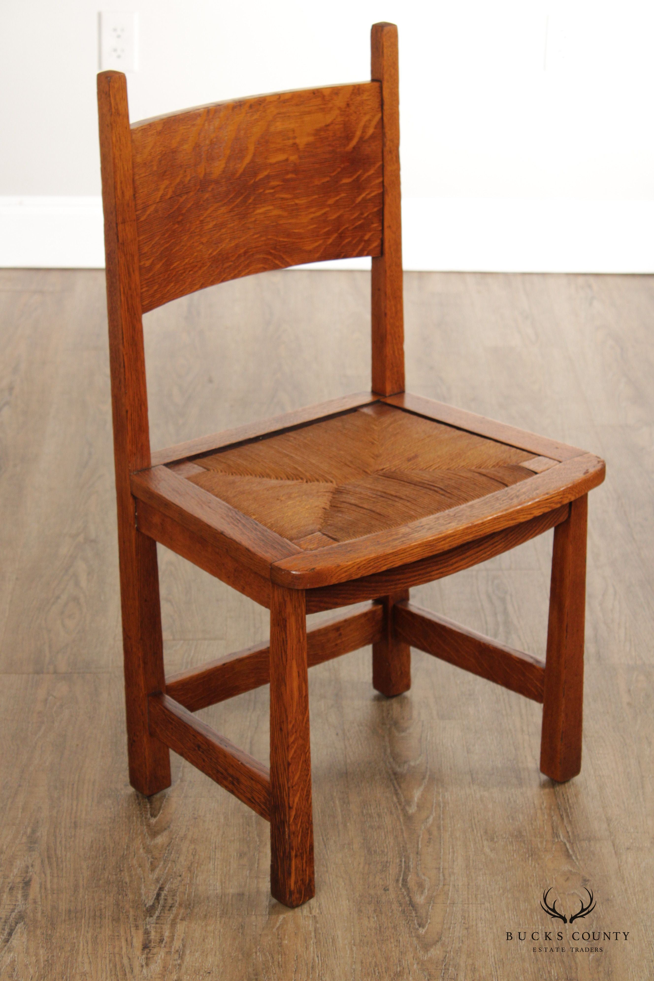 Antique Stickley Brothers Mission Oak Rush Seat Side Chair