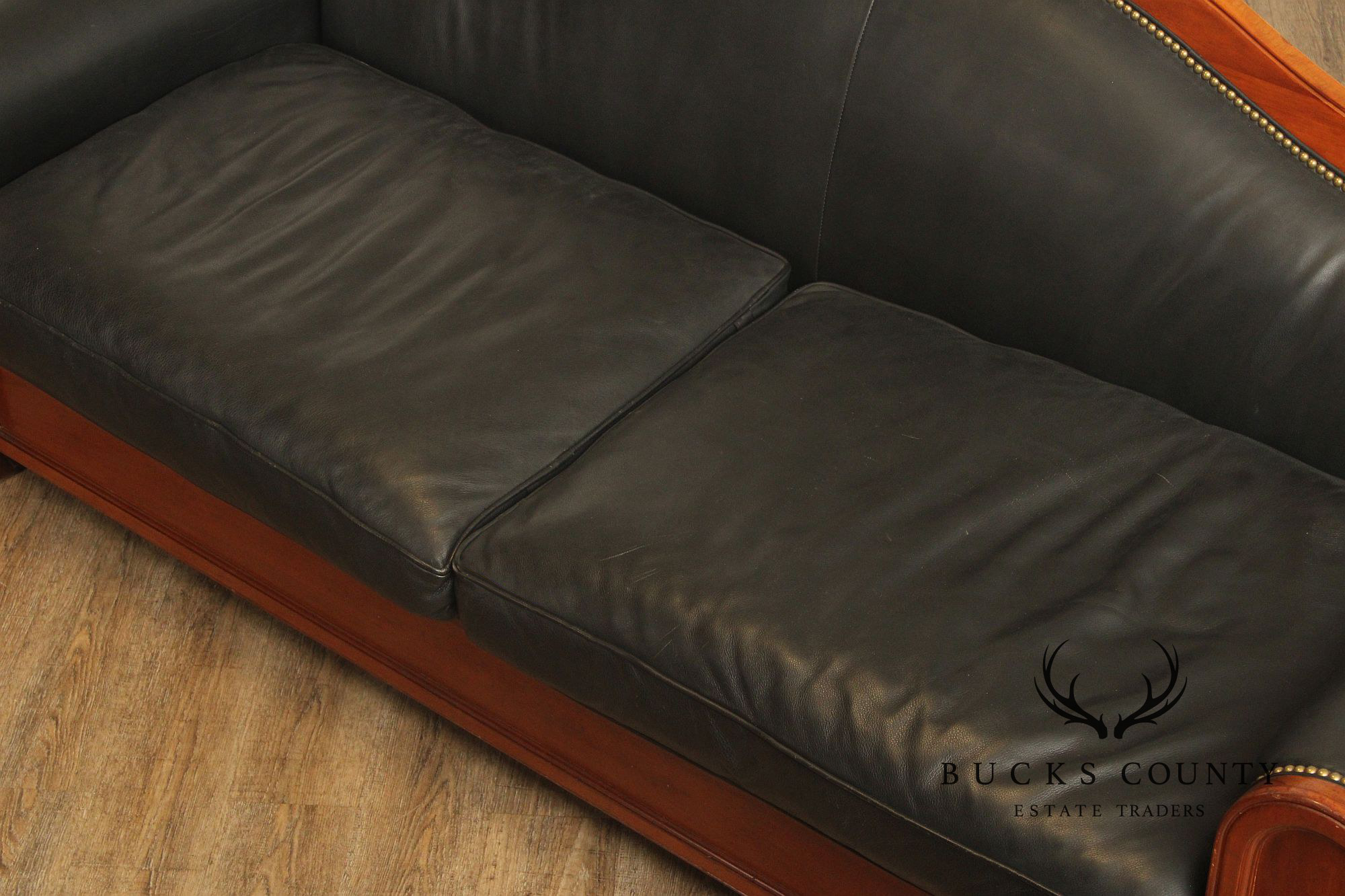 Ralph Lauren Empire Style Mahogany Frame Black Leather Sofa