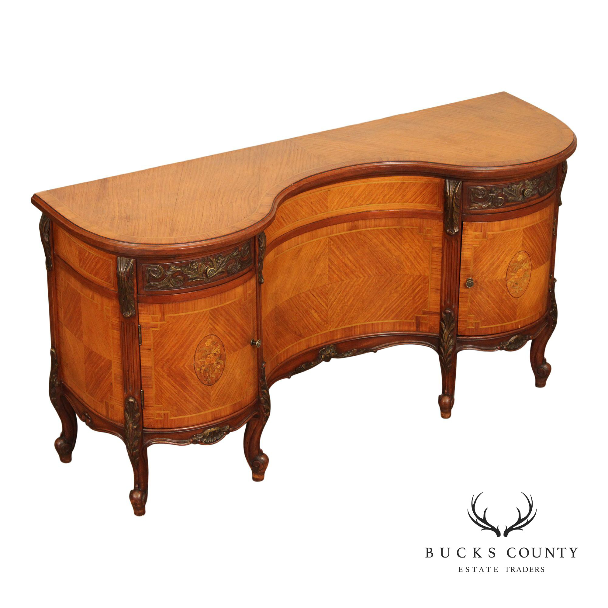 1930's French Louis XV Style Inlaid Satinwood Vanity