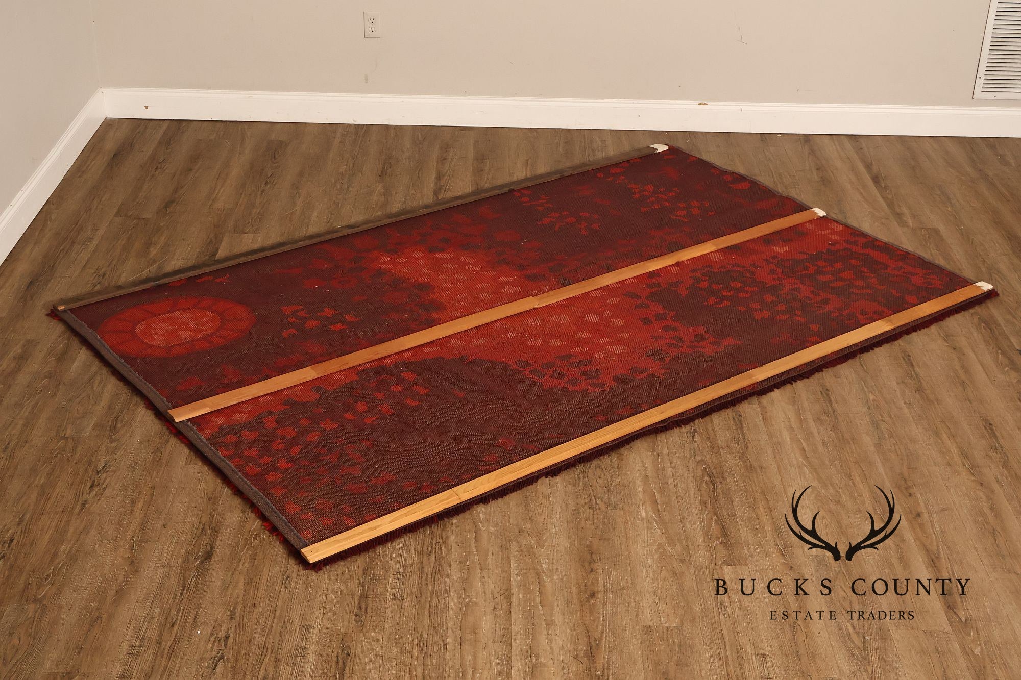 Mid Century Modern Scandinavian Rya Wool Abstract Red Shag Area Rug / Textile Wall Hanging by Ritva Puotila