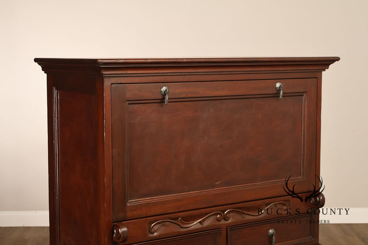 Traditional English Style Drop Front Bar Cabinet With A Stretcher Base