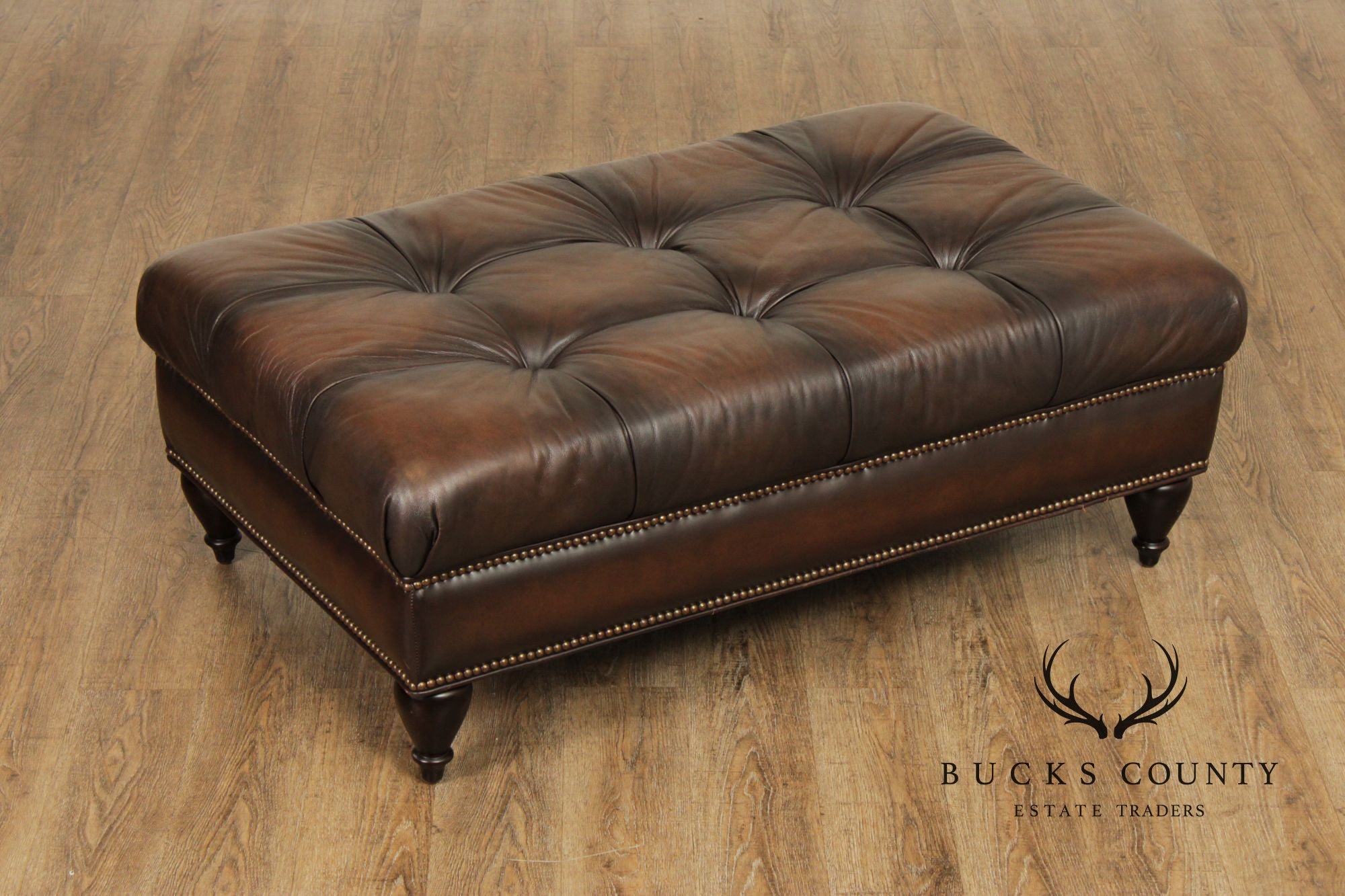 Bernhardt Chesterfield Style Tufted Brown Leather Ottoman