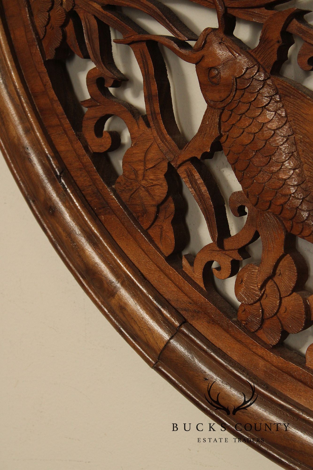 Asian Carved Wood Koi Fish Wall Decor