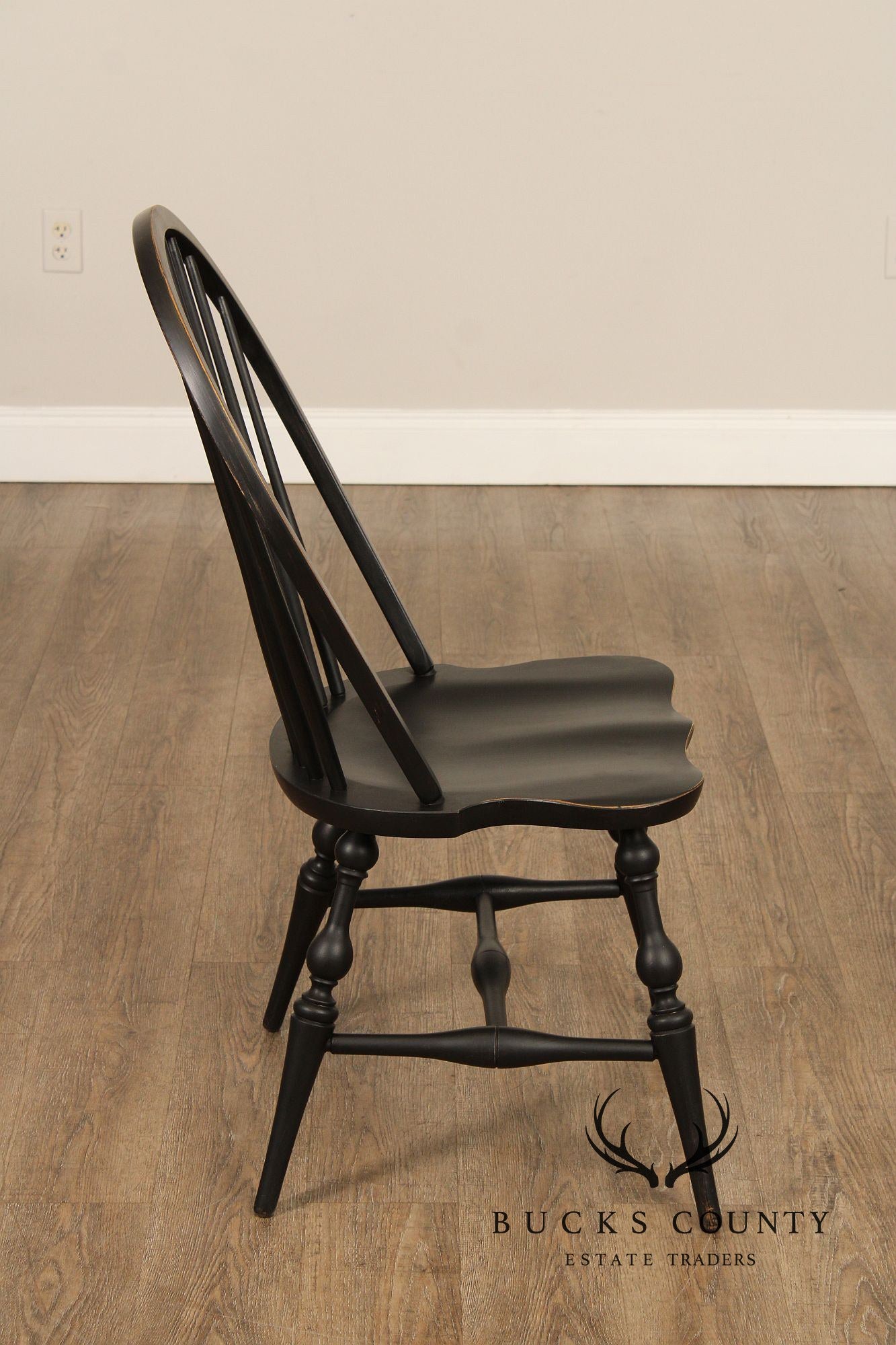 Farmhouse Style Set of Six Ebonized Windsor Dining Chairs