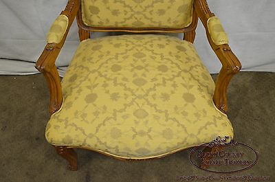 Quality Pair of Custom Upholstered Solid Walnut Louis XV Style Arm Chairs