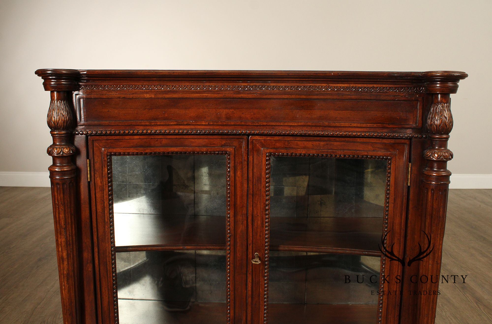 English Regency Style Leather Display Console Cabinet or Bookcase