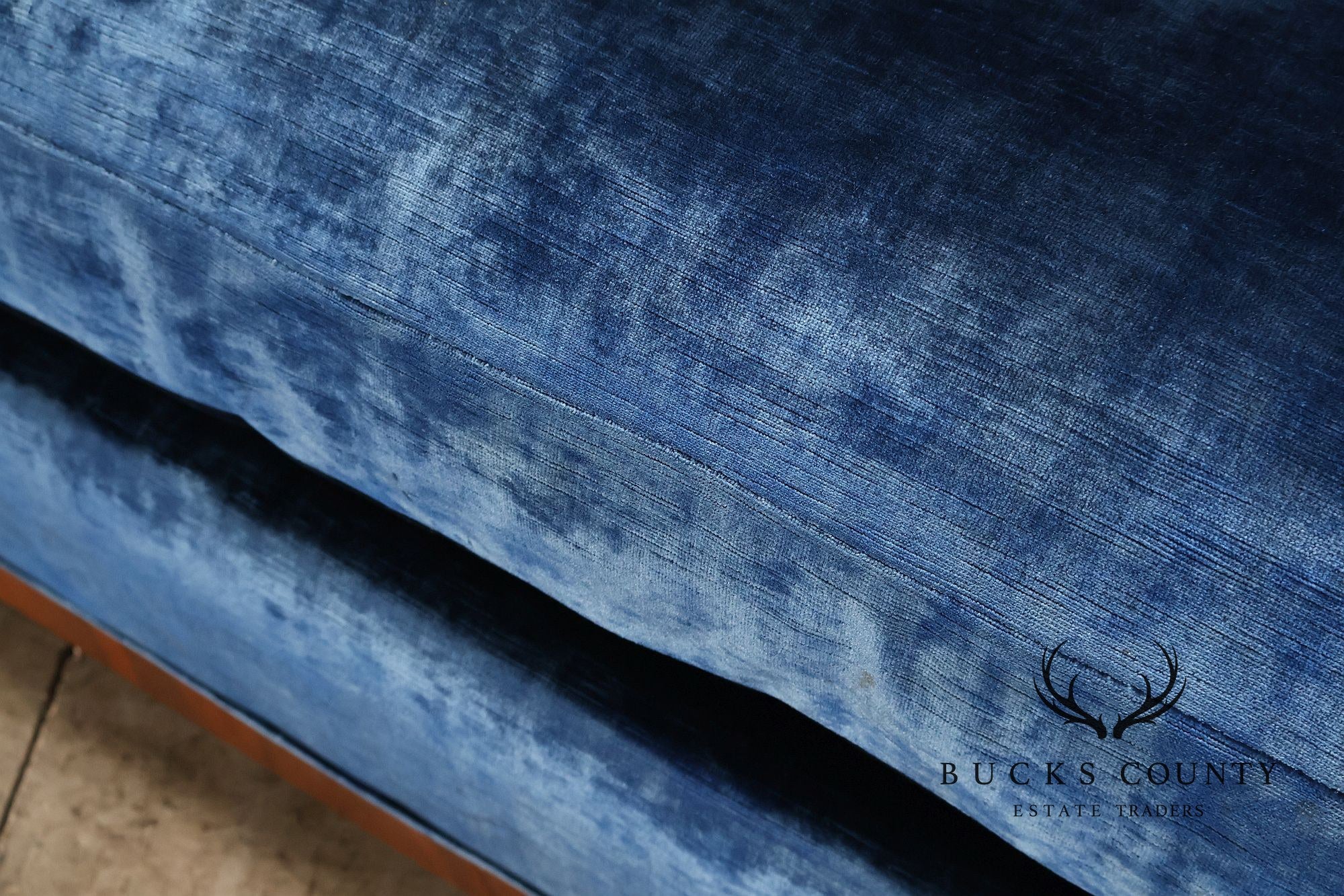 Art Deco Style Large Custom Blue Velvet and Mahogany Ottoman