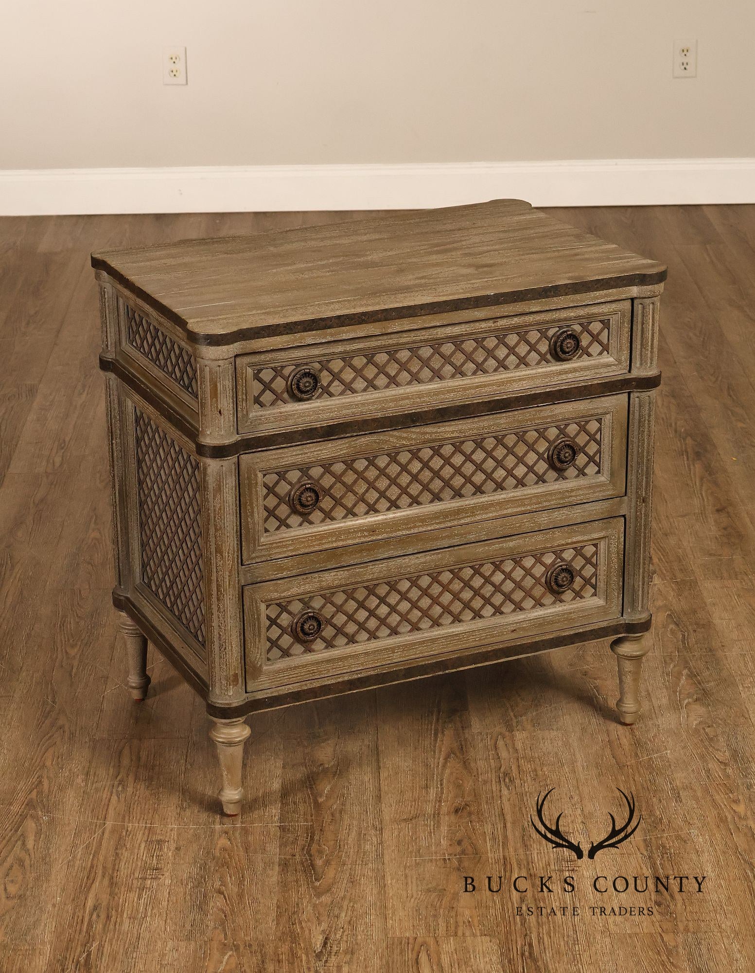 Restoration Hardware Treillage Collection Louis XVI Style Latticework Pair of Nightstands