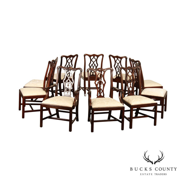 Henkel Harris Chippendale Style Set of Ten Mahogany Dining Chairs