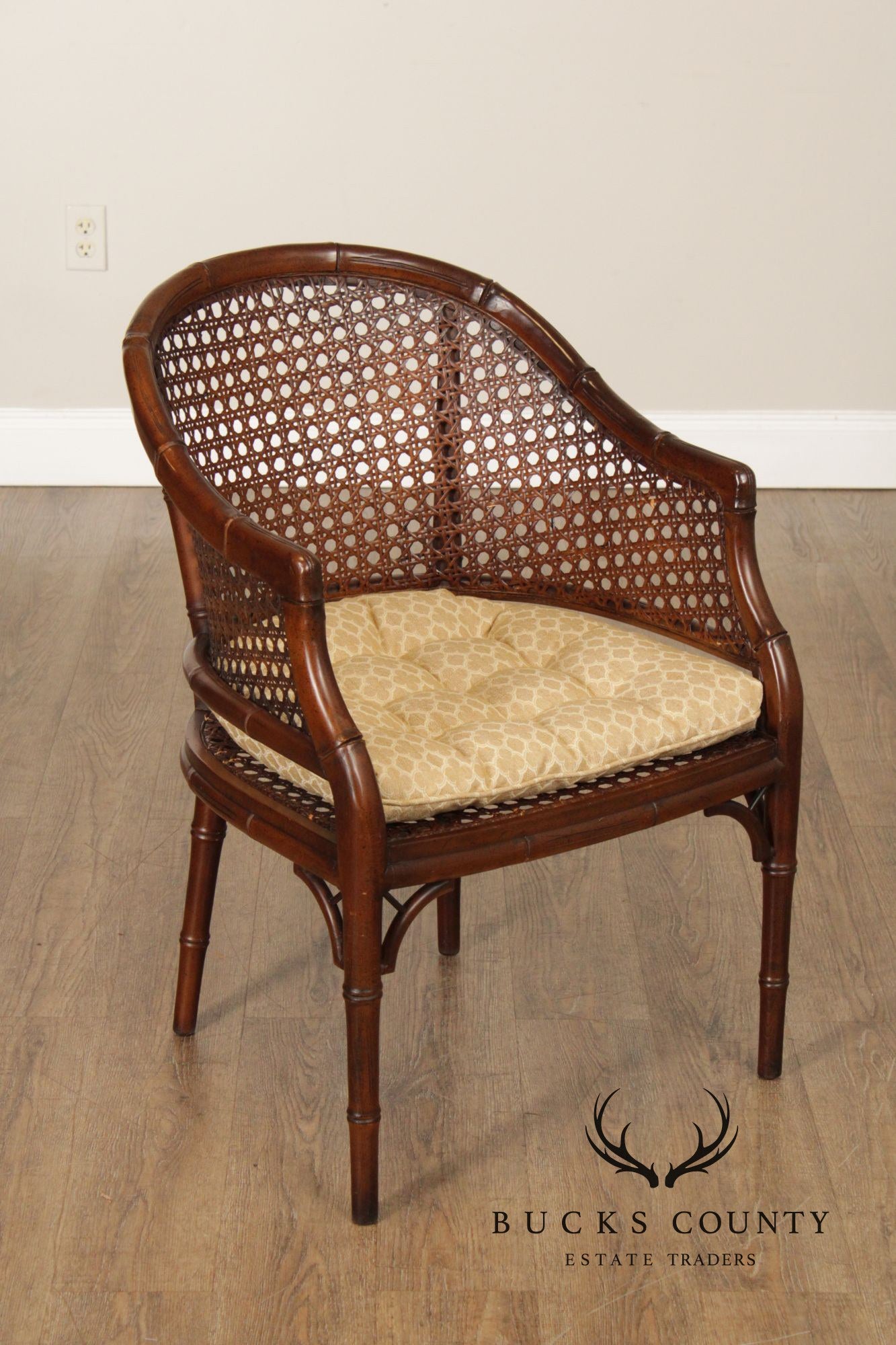 Hollywood Regency Caned Faux Bamboo Armchair