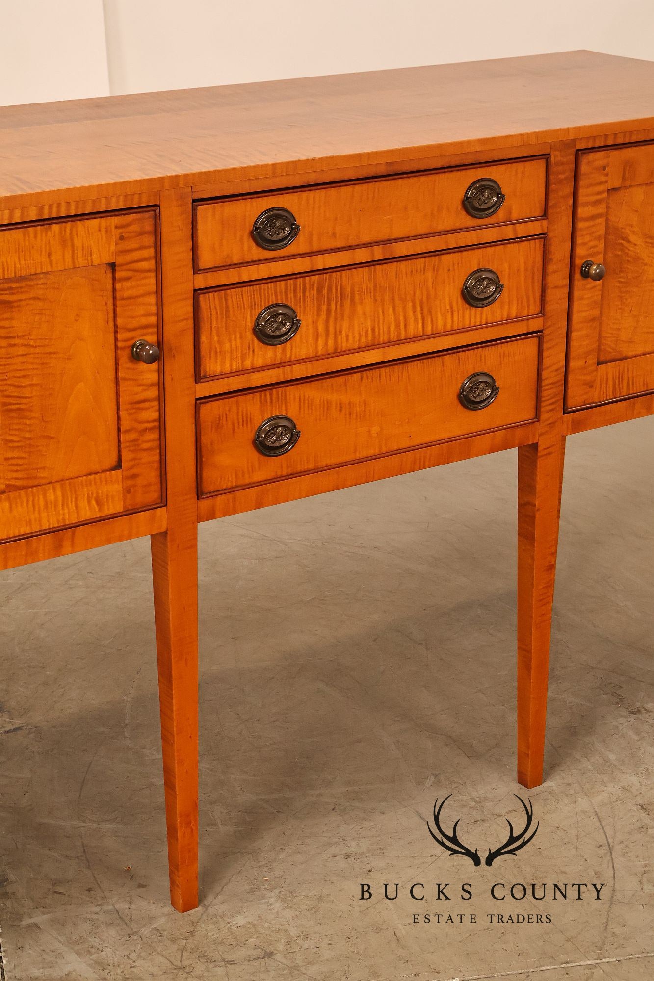 Eldred Wheeler Tiger Maple Tapered Leg Sideboard