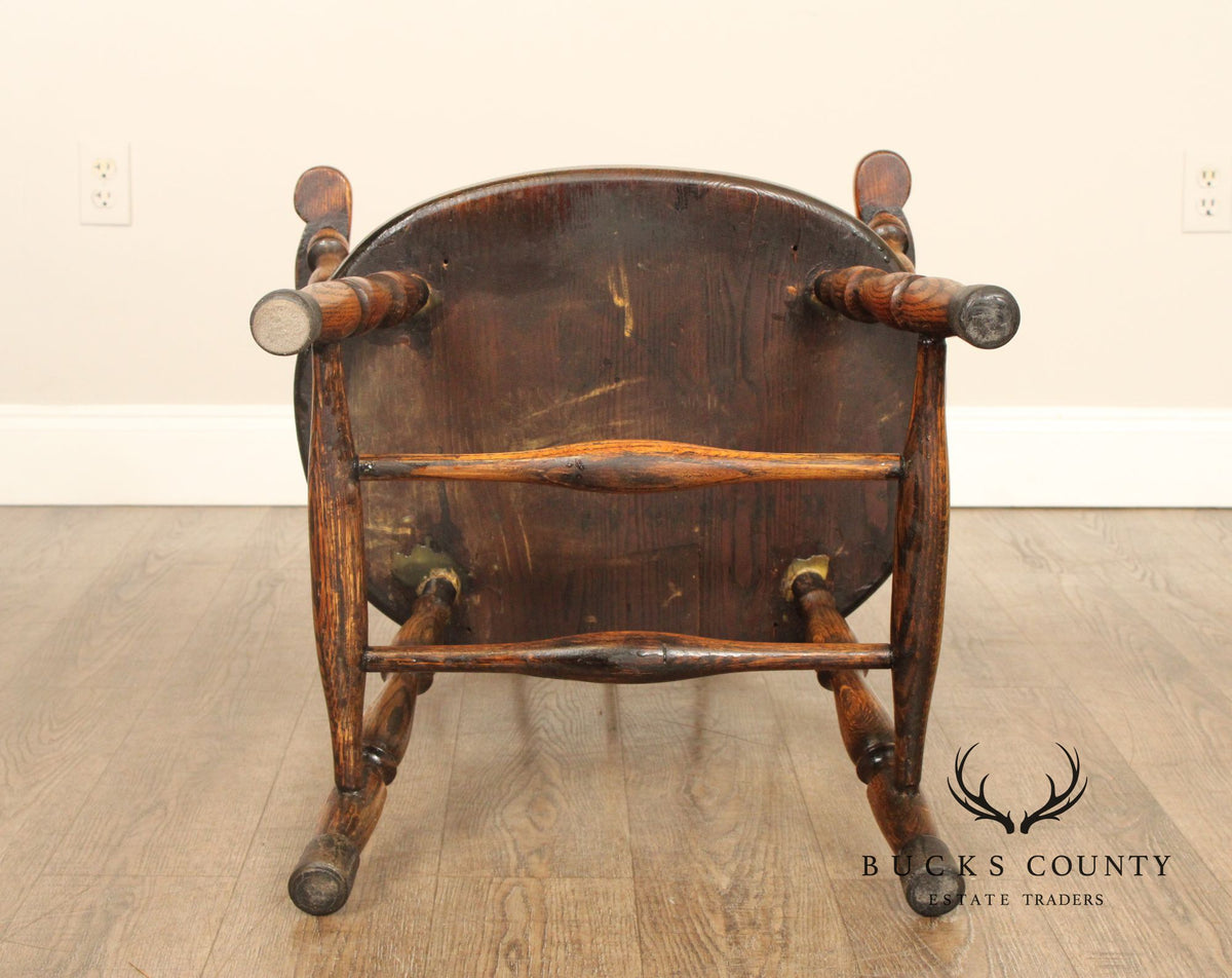 Antique Windsor Bow Back Set Of 4 Oak Dining Armchairs