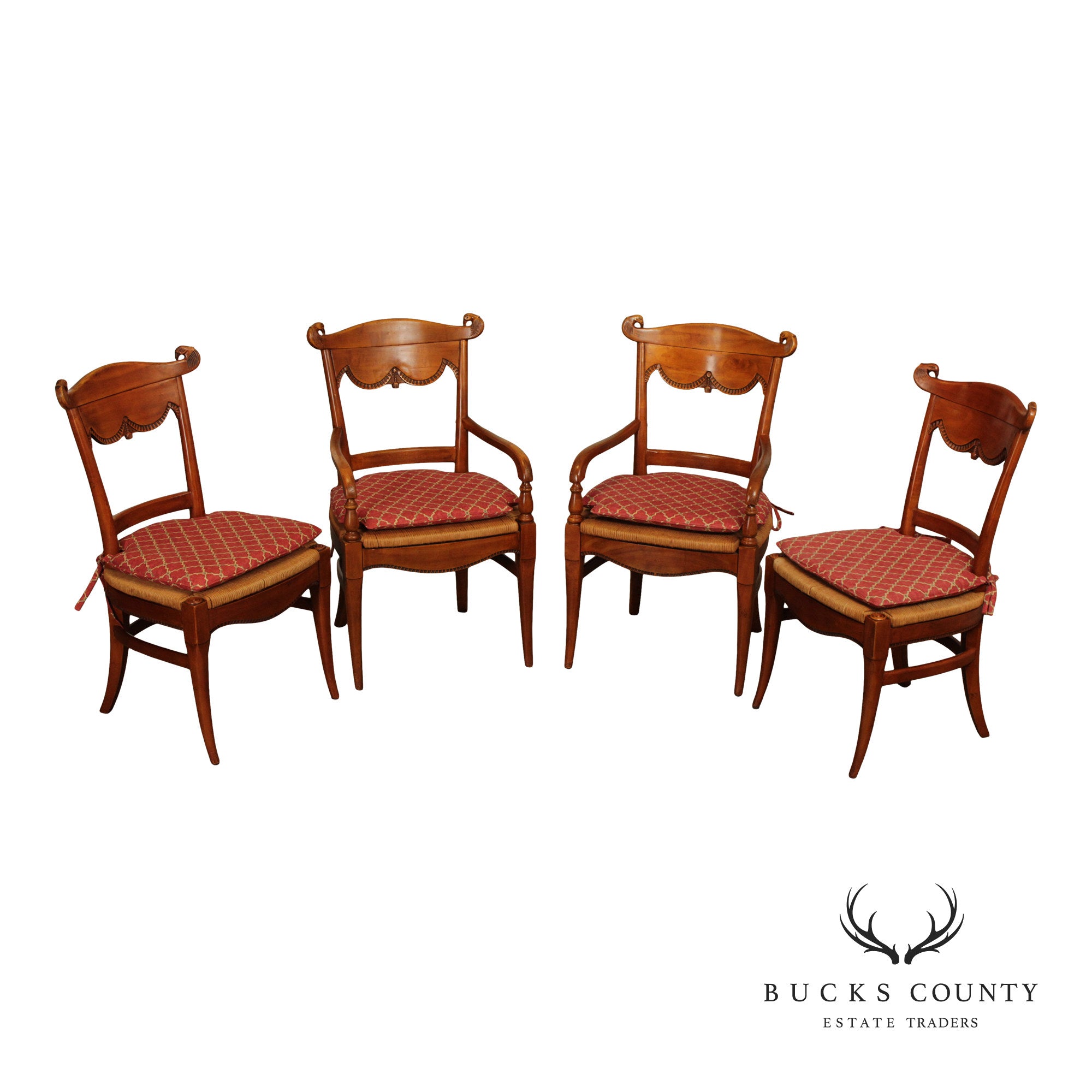 Federal Style Set of Four Eagle-Carved Rush Seat Dining Chairs