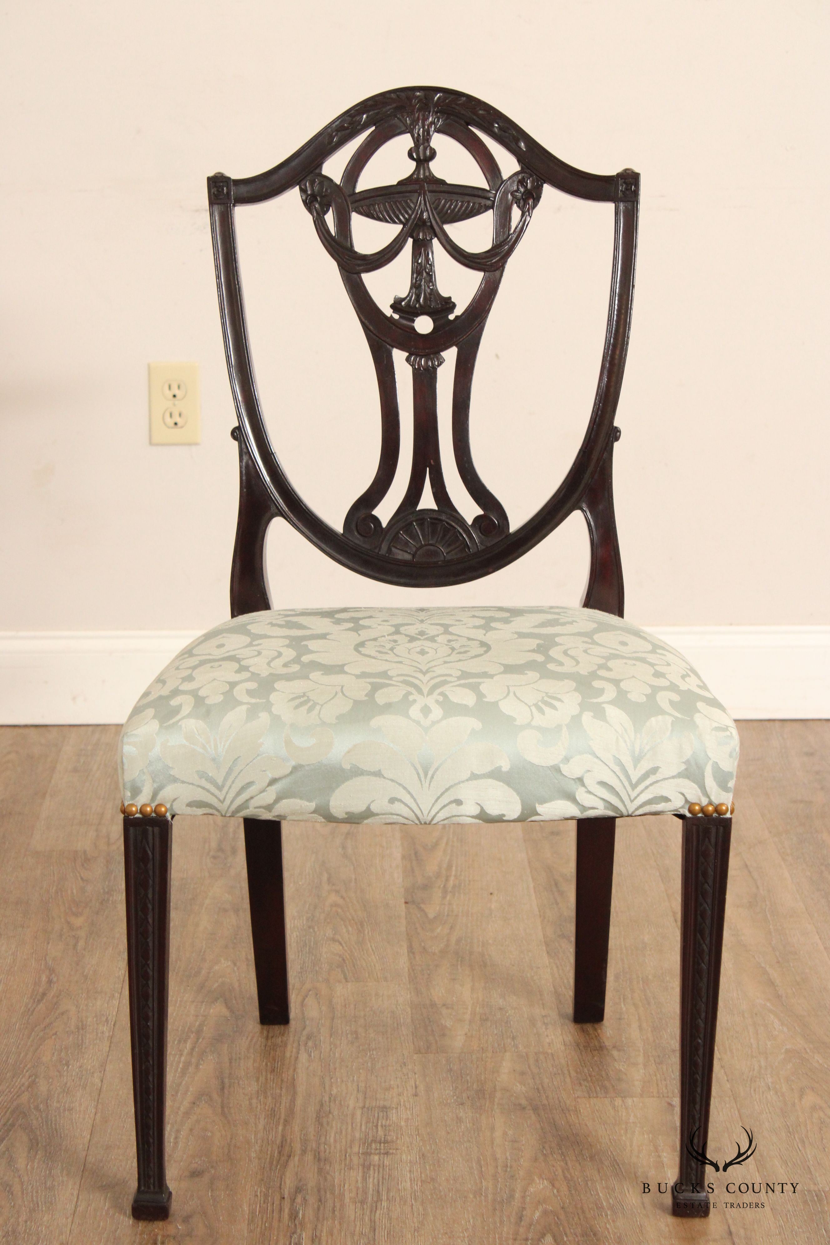 Hepplewhite Style Pair of Mahogany Shield-Back Side Chairs