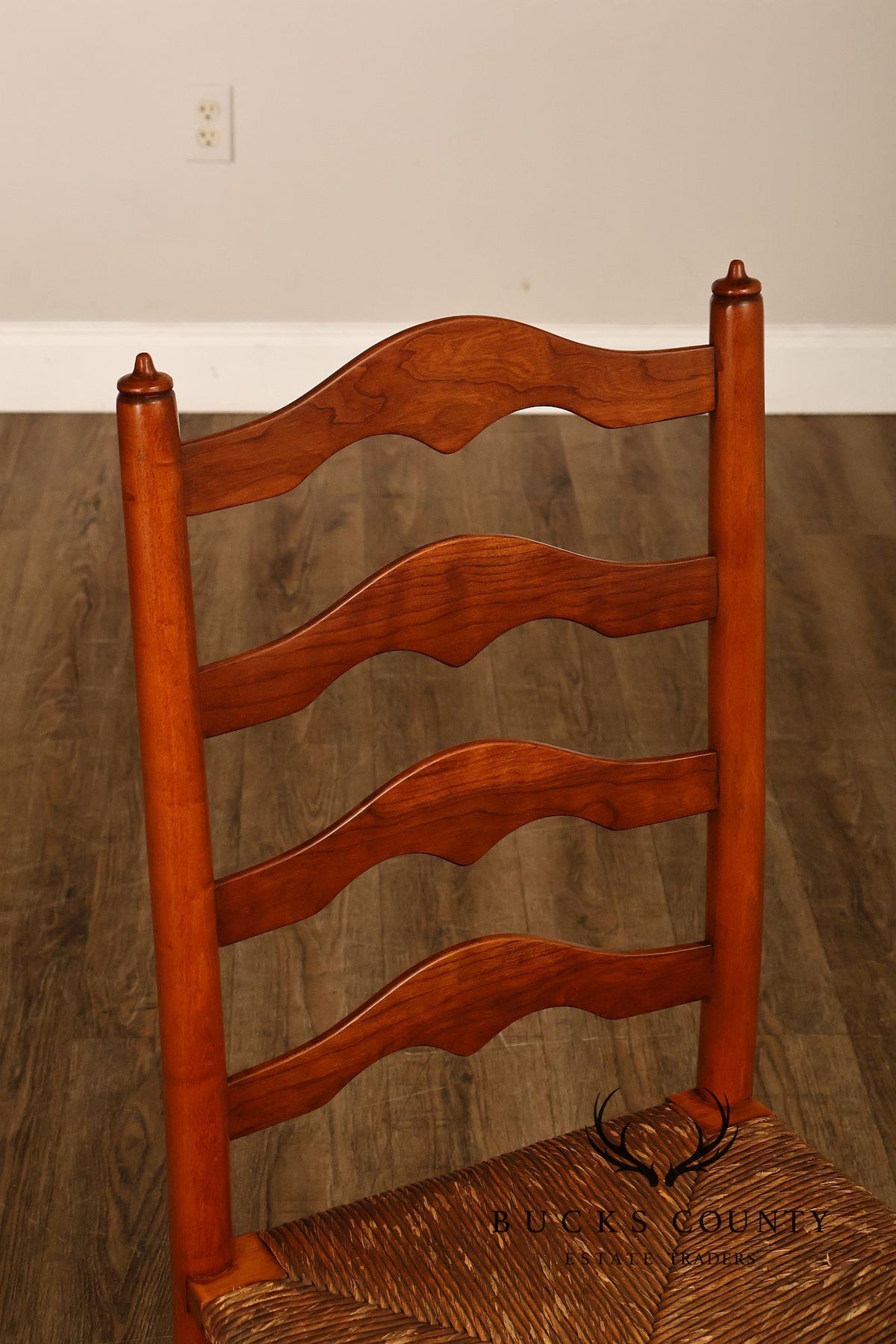 Stickley Set Of Four Cherry Ladder Back Dining Chairs With Rush Seats