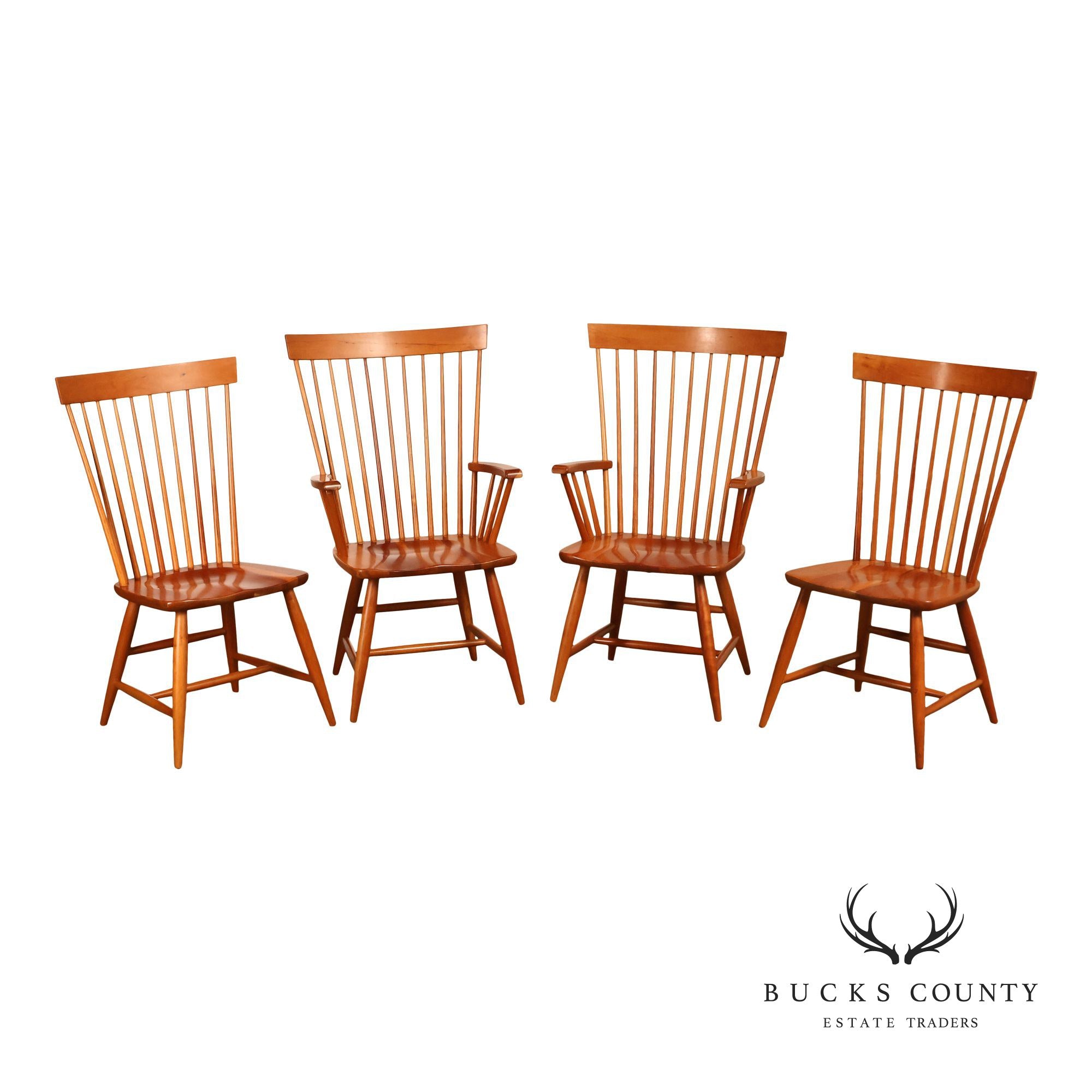 Pompanoosuc Mills Set Of Four Windsor Style Cherry Dining Chairs