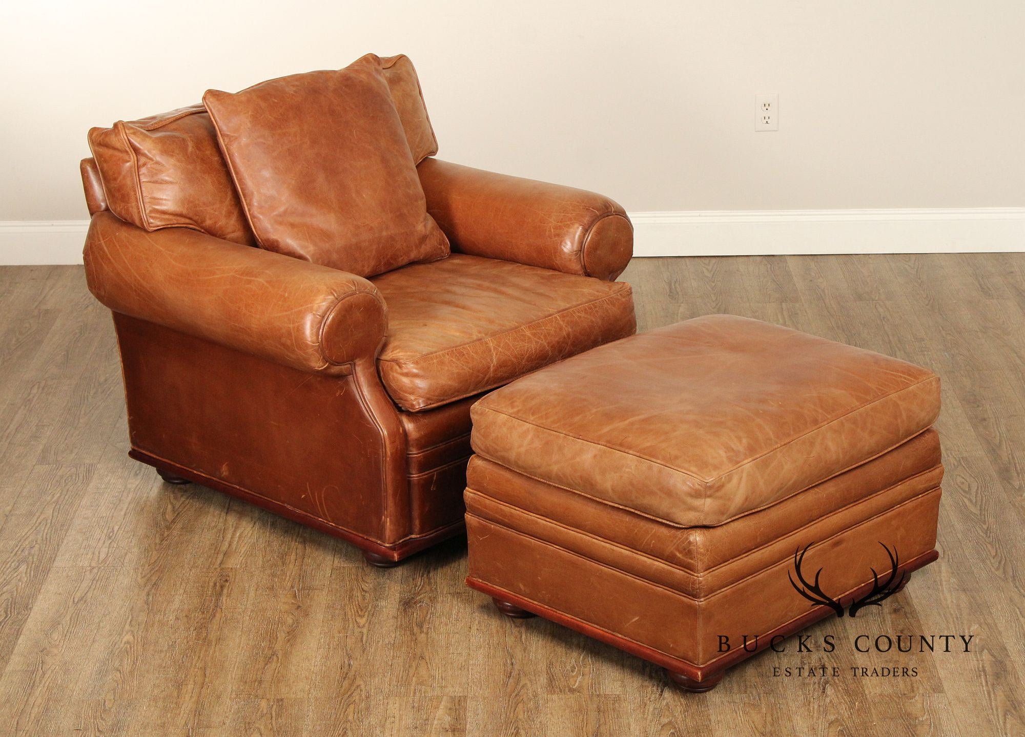 Polo Ralph Lauren Distressed Brown Leather Club Chair and Ottoman