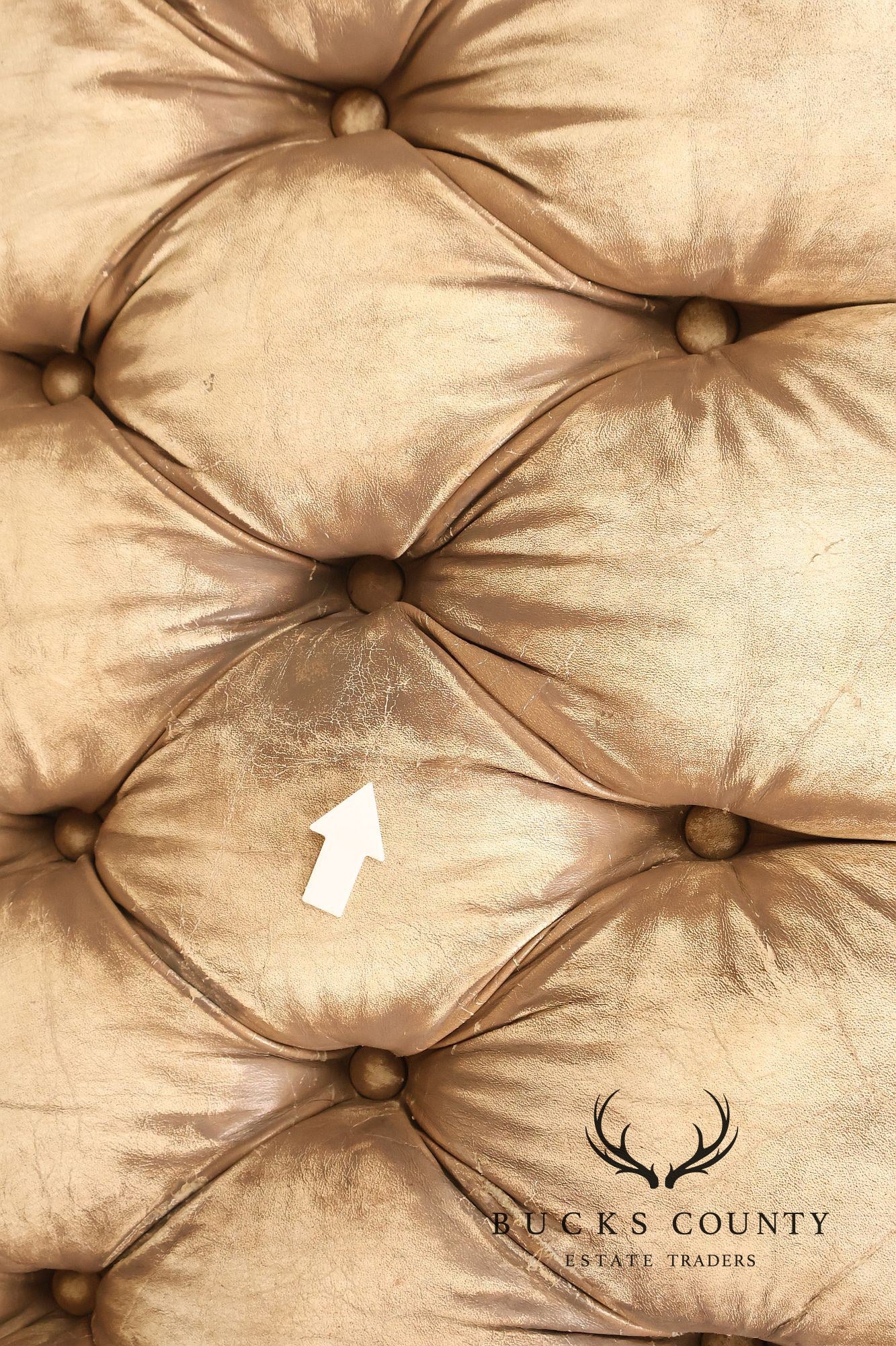 Chippendale Style Camelback Vintage Tufted Chesterfield Leather Sofa