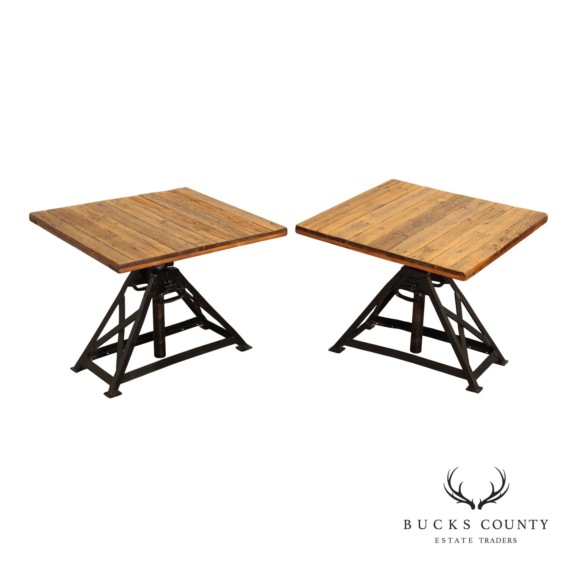 Industrial Style Pair of Adjustable Height Tables