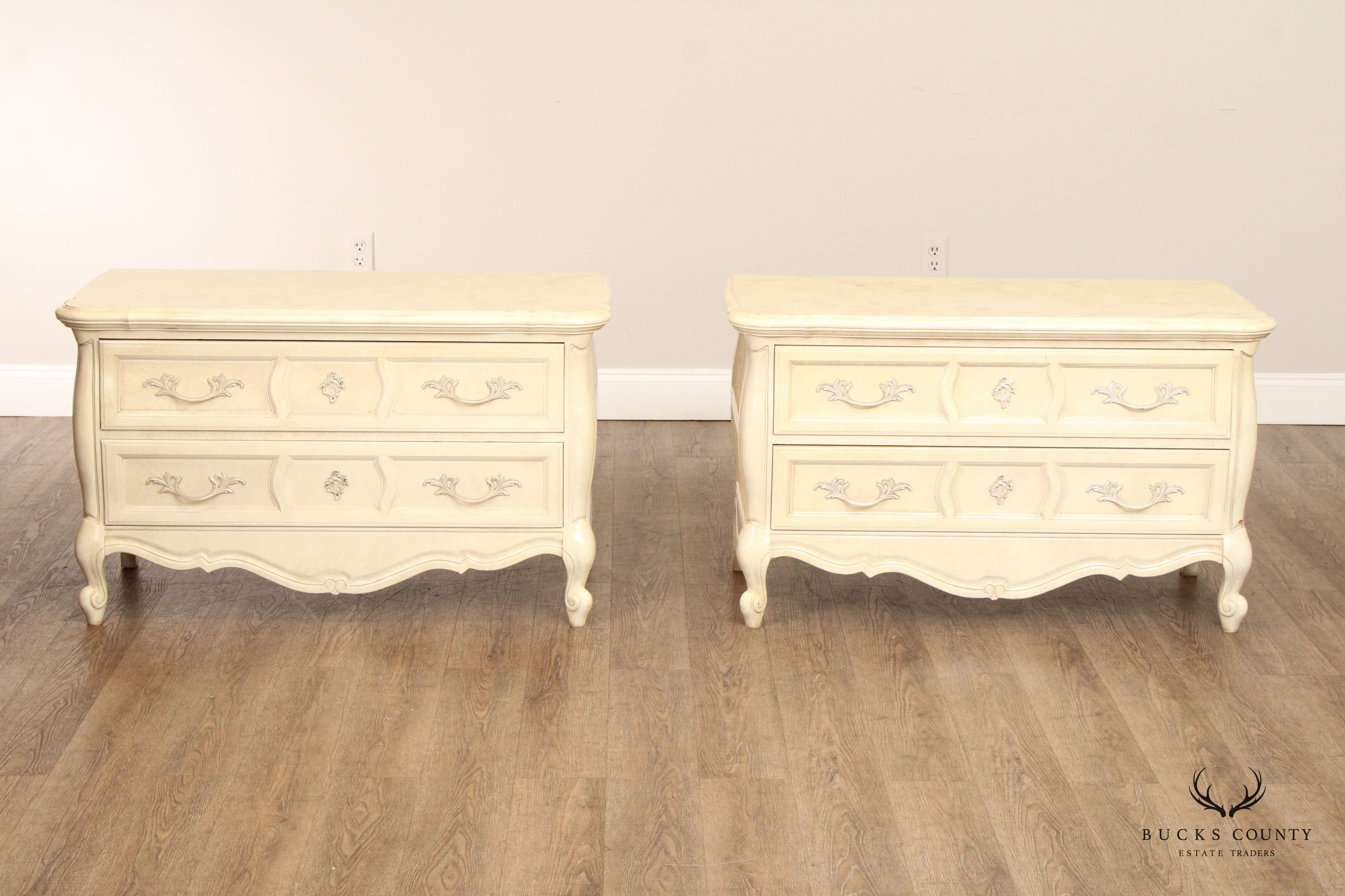Union National French Provincial Style Pair of Painted Commodes
