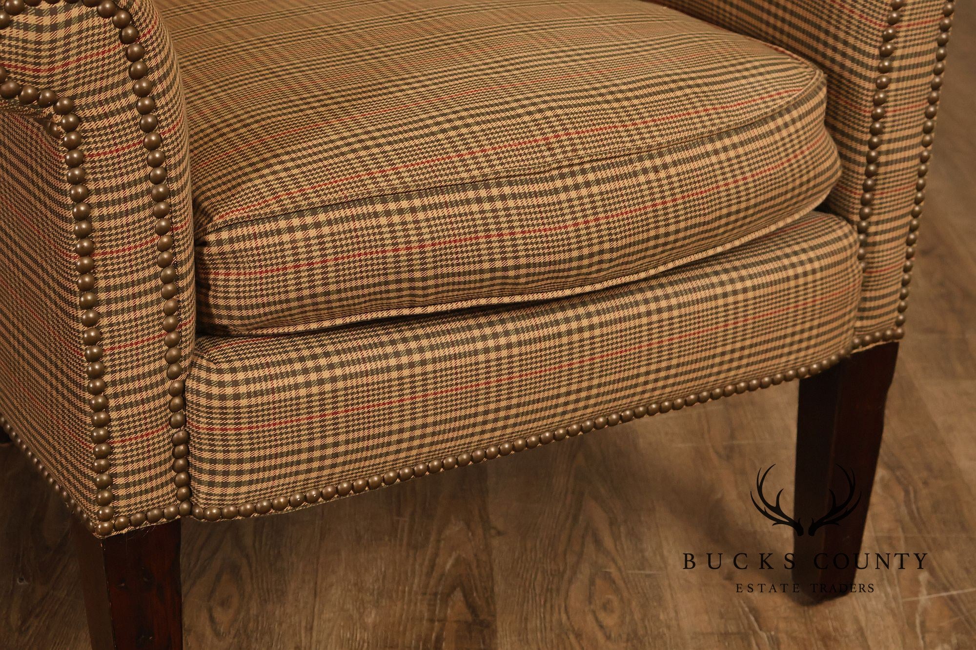 Ralph Lauren Traditional Plaid Upholstered Wingback Lounge Chairs