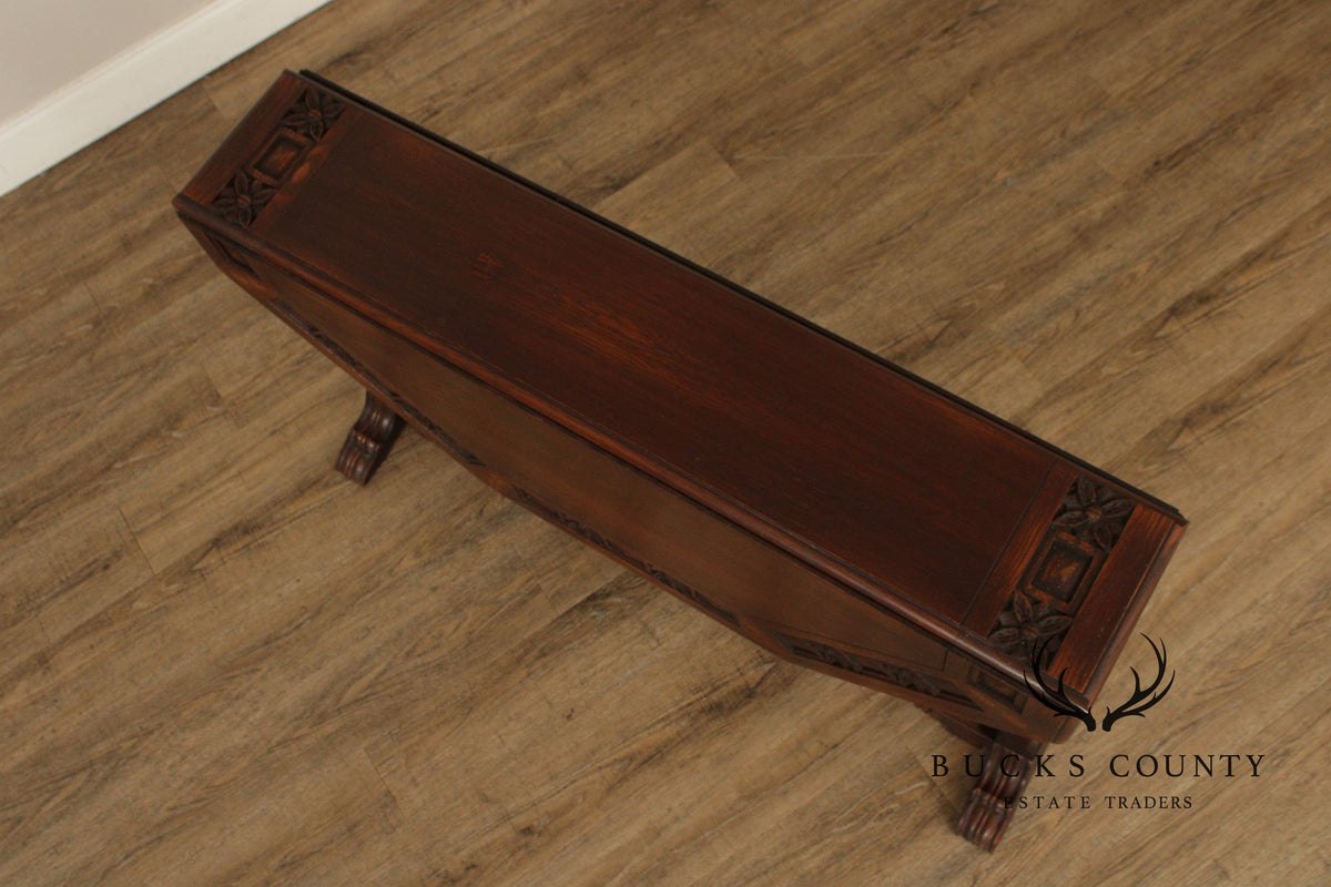 Rom Weber Viking Jacobean Style Carved Oak Drop-Leaf Table