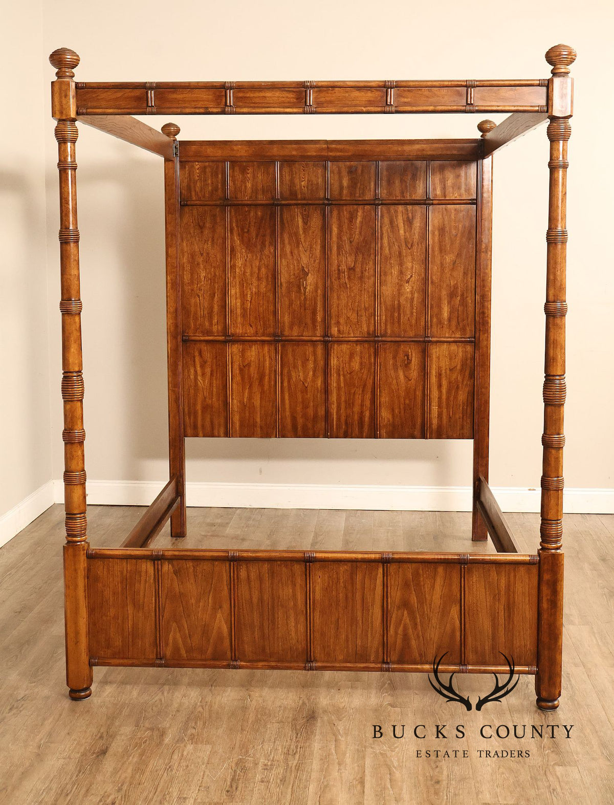 British Colonial Style Faux Bamboo Queen Canopy Bed