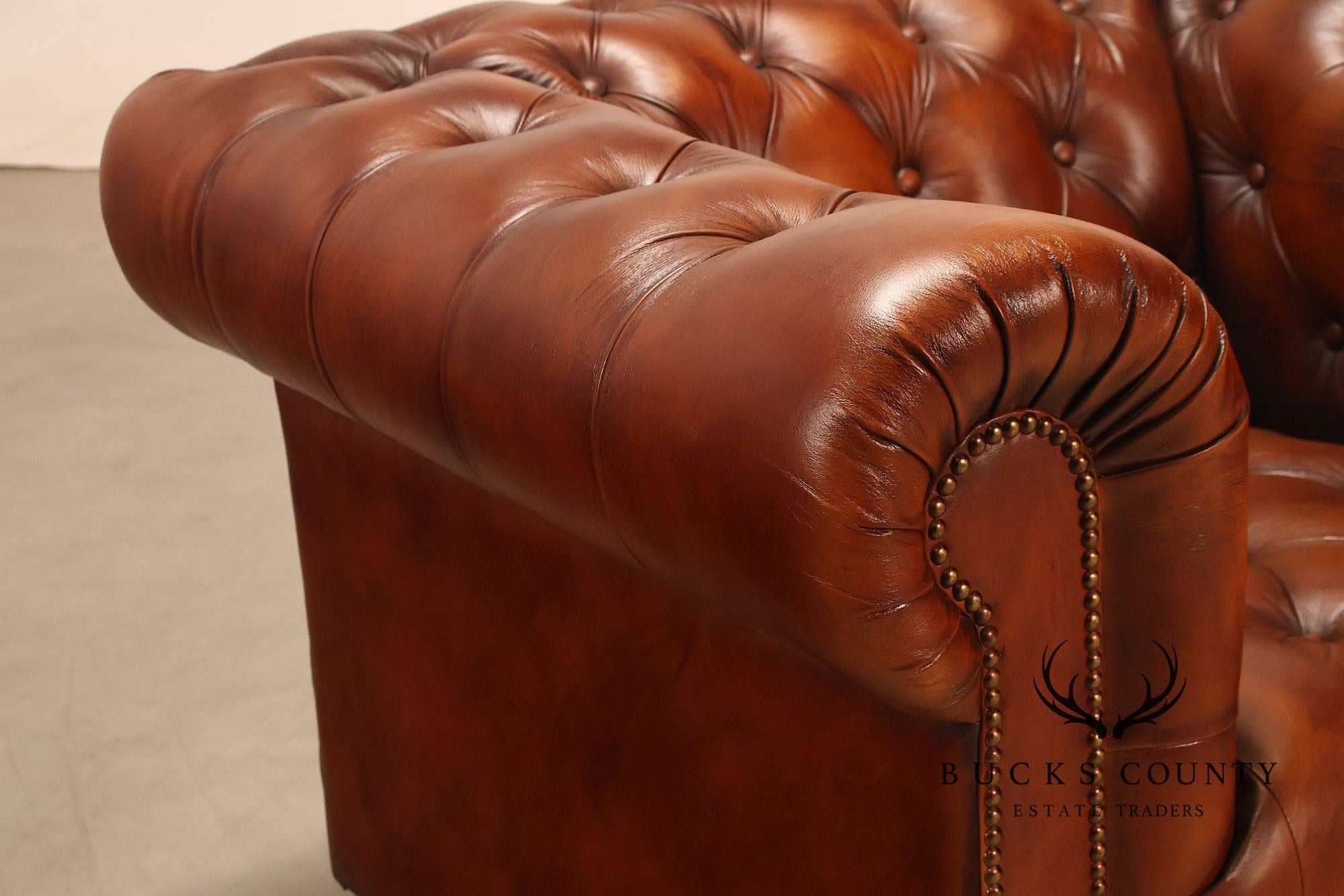 Chesterfield Style Tufted Brown Leather Club Chair