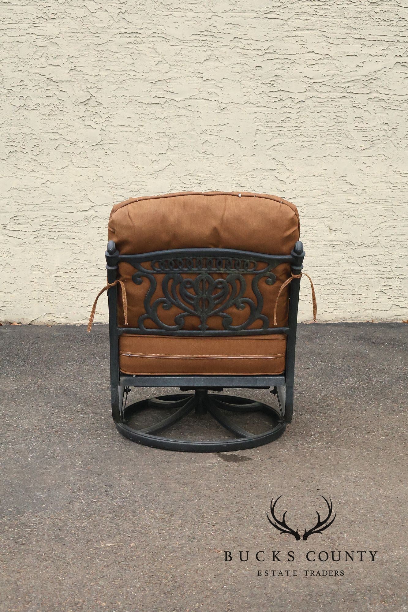 Cast Aluminum Pair Of Outdoor Swivel Lounge Chairs With Cushions