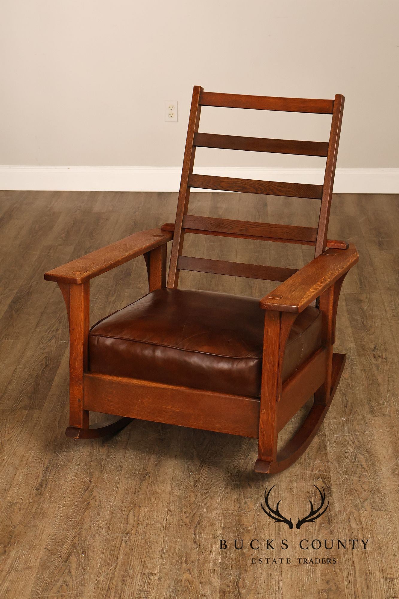 Antique L & JG Stickley Mission Oak Morris Rocker