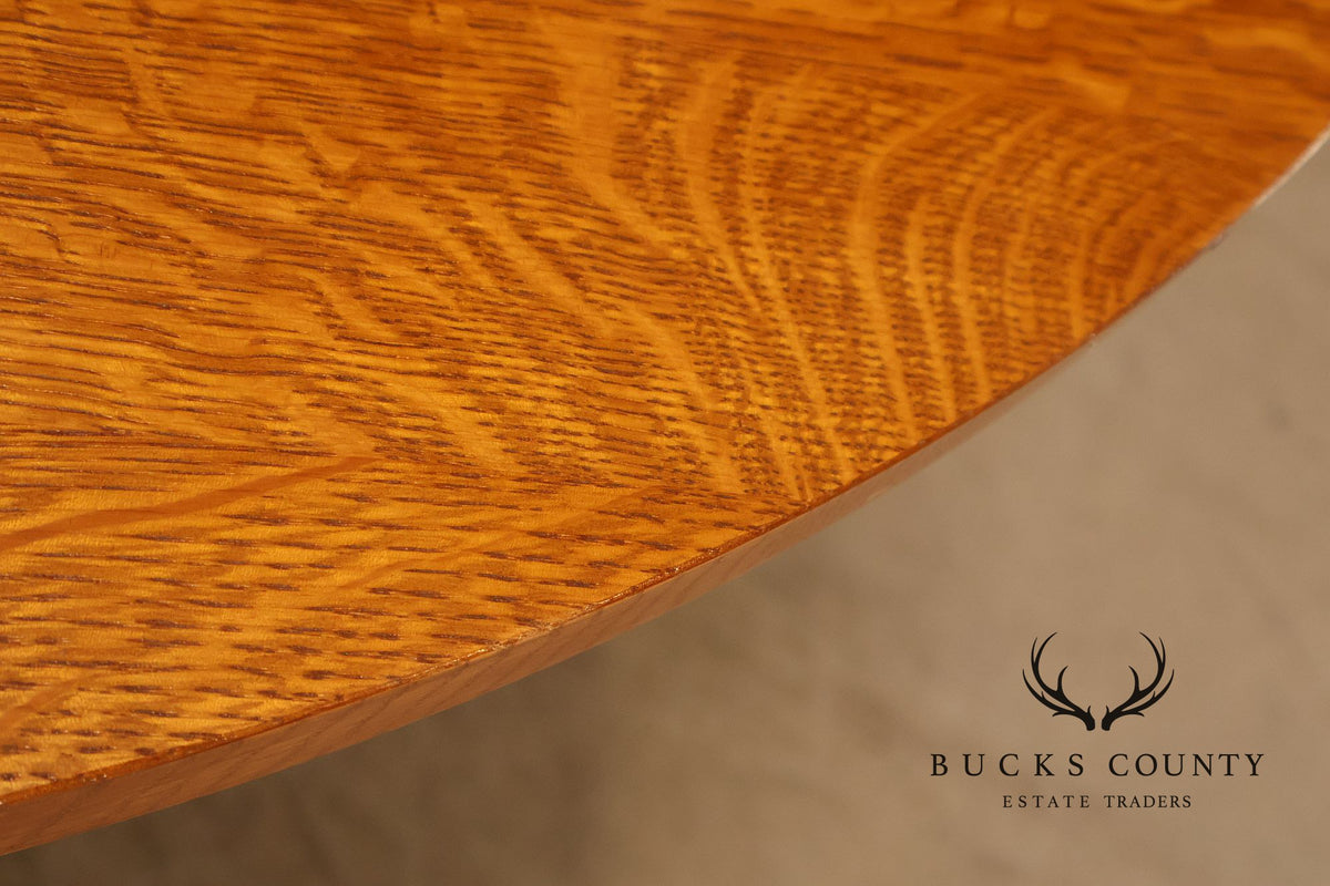 Stickley Mission Collection Round Oak Pedestal Dining Table With Two Leaves
