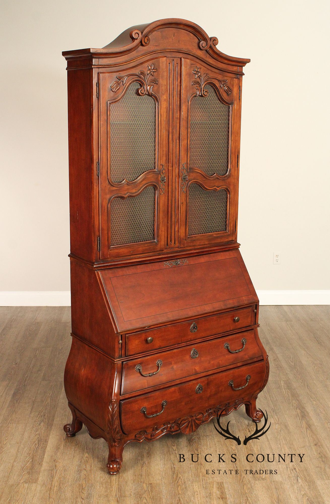 Hekman French Louis XV Style Cherry Secretary Bookcase