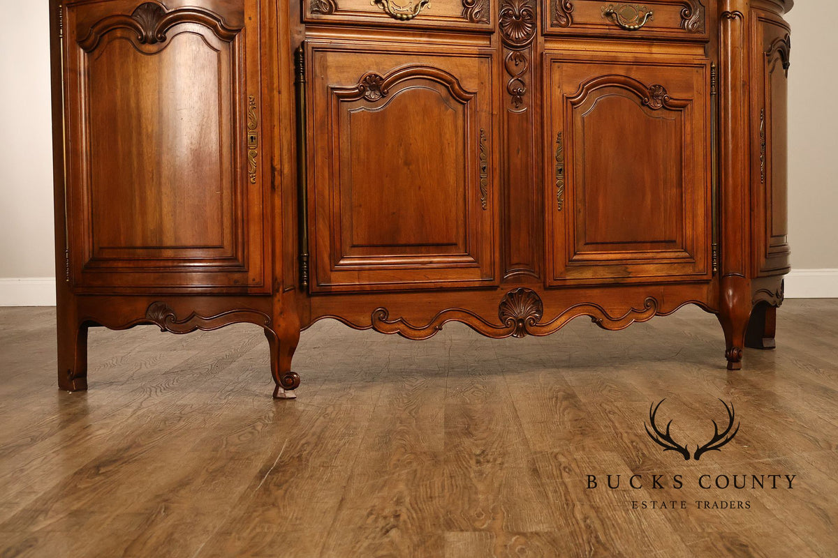 French Louis XV Style Carved Walnut Marble Top Buffet Sideboard