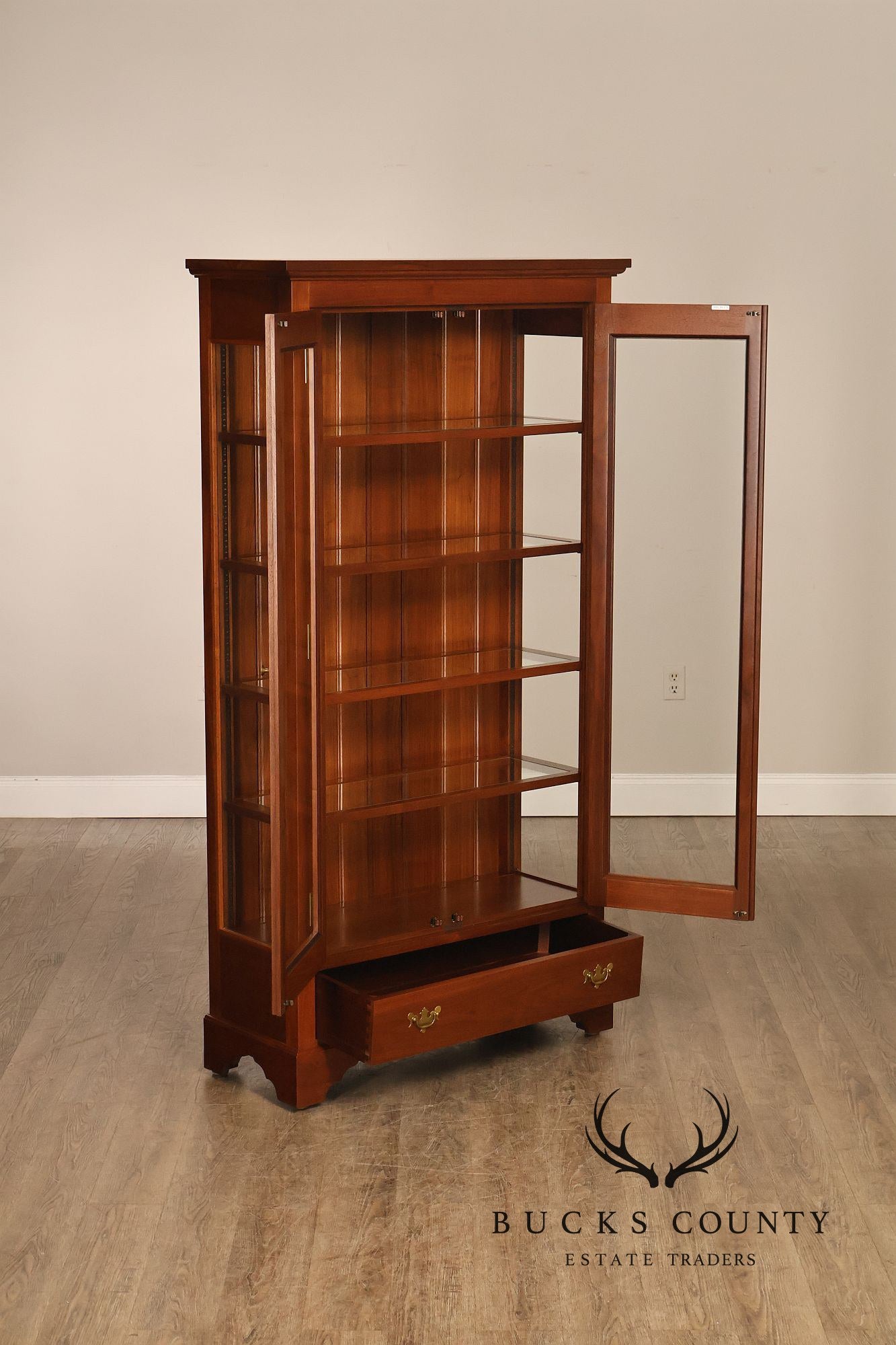 E.A. Clore Chippendale Style Bench Made Walnut Display Cabinet