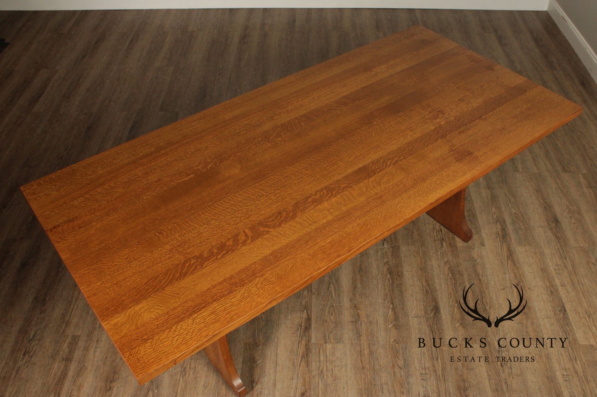 Stickley Mission Collection Oak Keyhole Trestle Dining Table