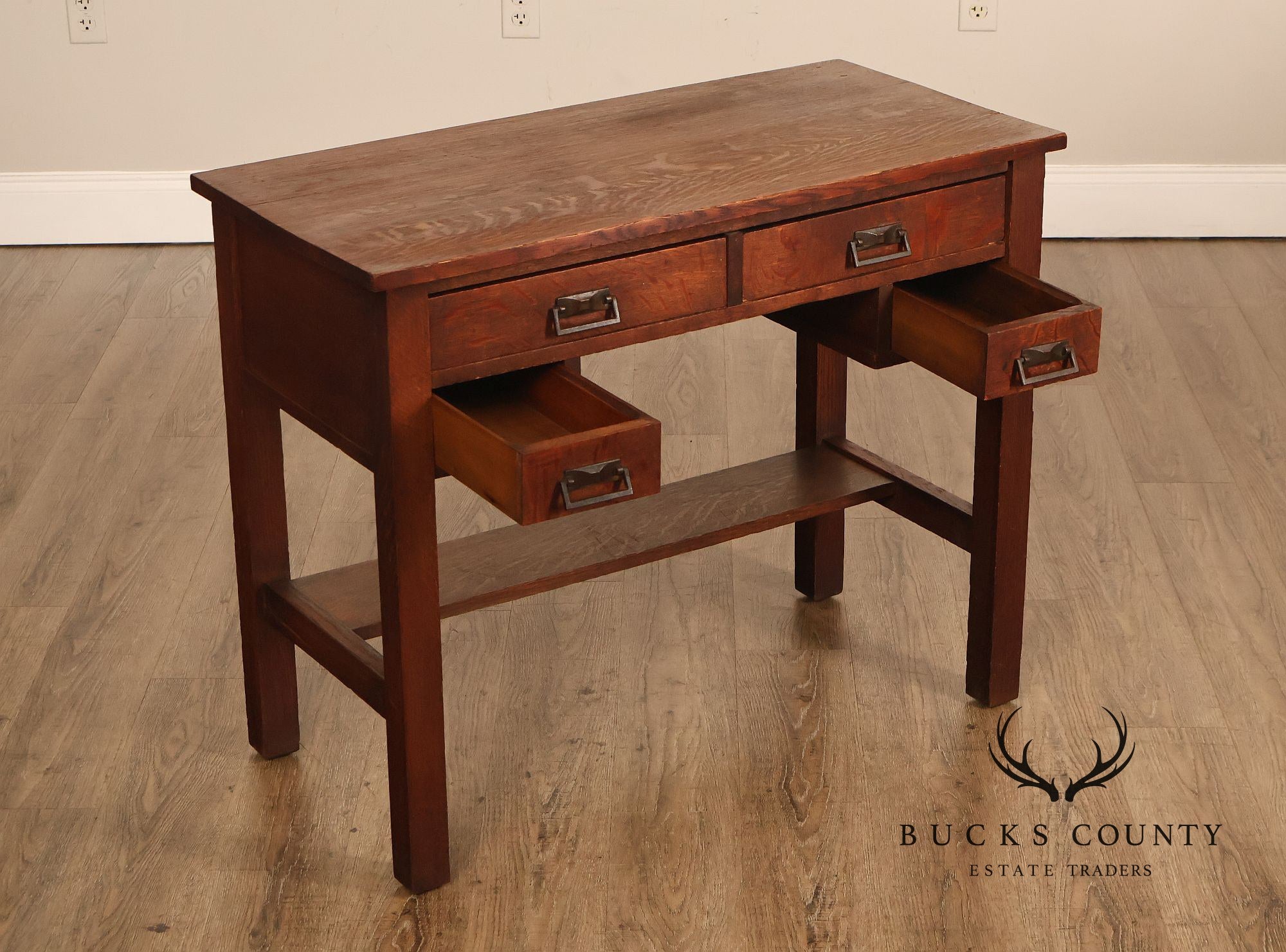 Antique Arts And Crafts Mission Oak Four Drawer Writing Desk