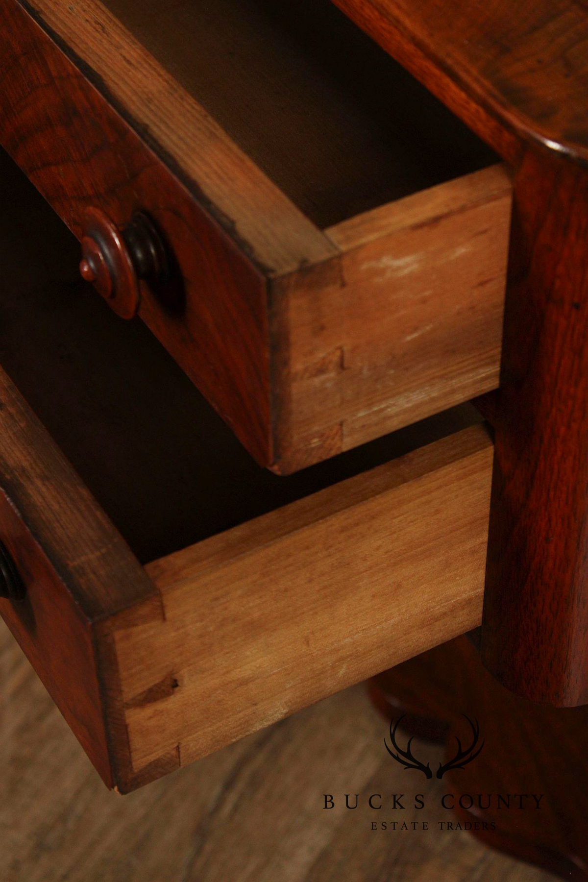 Antique American Empire Mahogany Lyre Form Two-Drawer Work Table