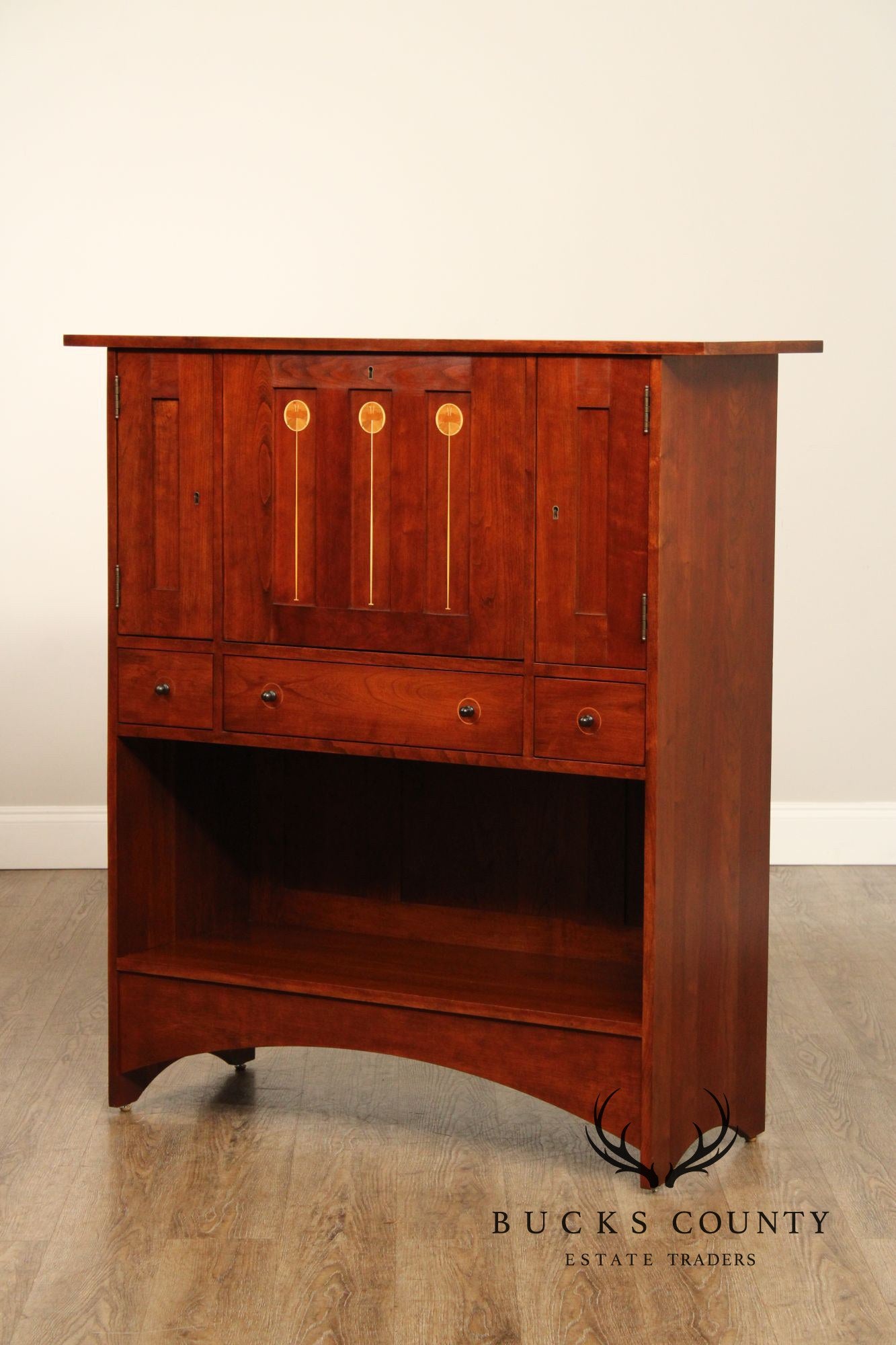 Stickley Mission Collection Harvey Ellis Inlaid Cherry Drop Front Desk