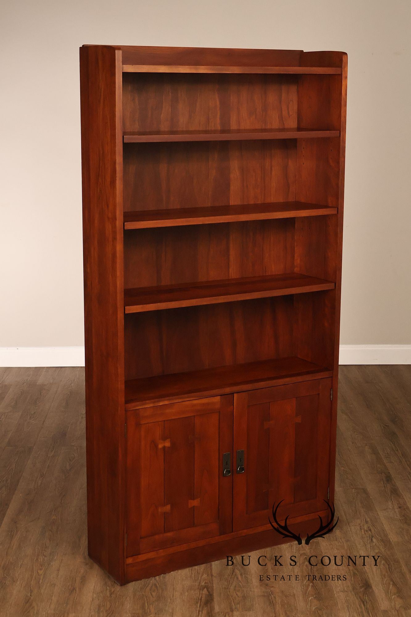 Stickley Mission Style Cherry Open Bookcase With Lower Cabinet