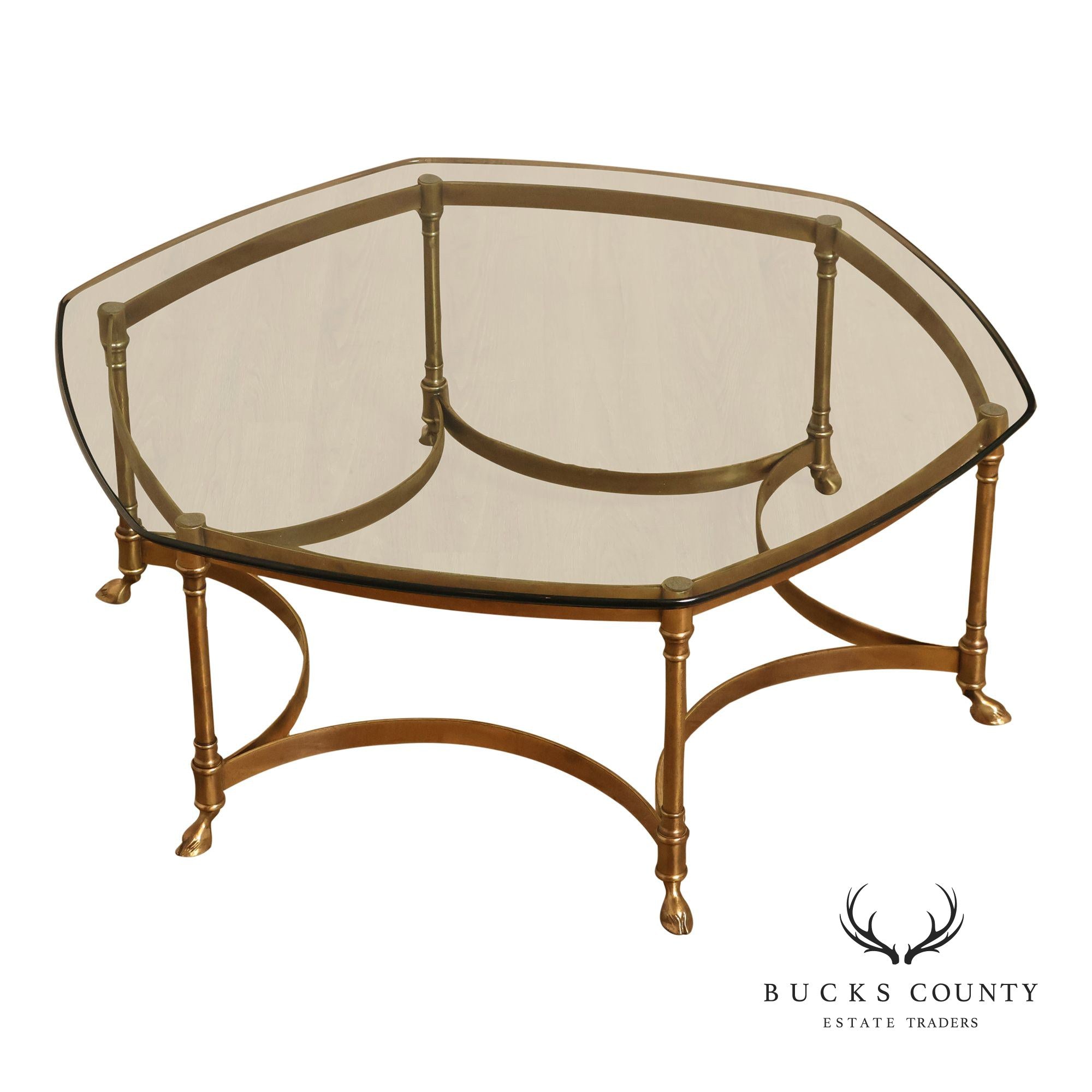 Directoire Style Vintage Brass and Glass Top Coffee Table