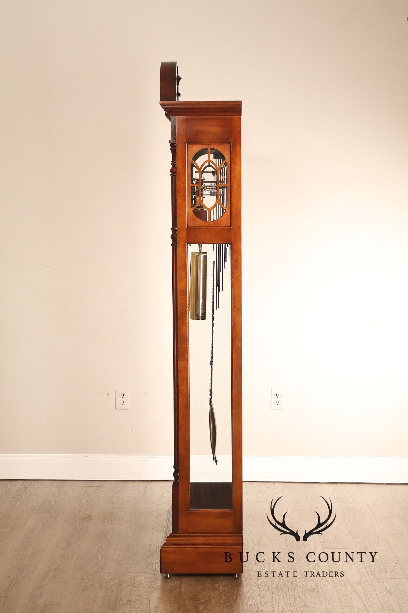 Sligh Mahogany Grandfather Clock With Triple Chime Moon Phase Dial