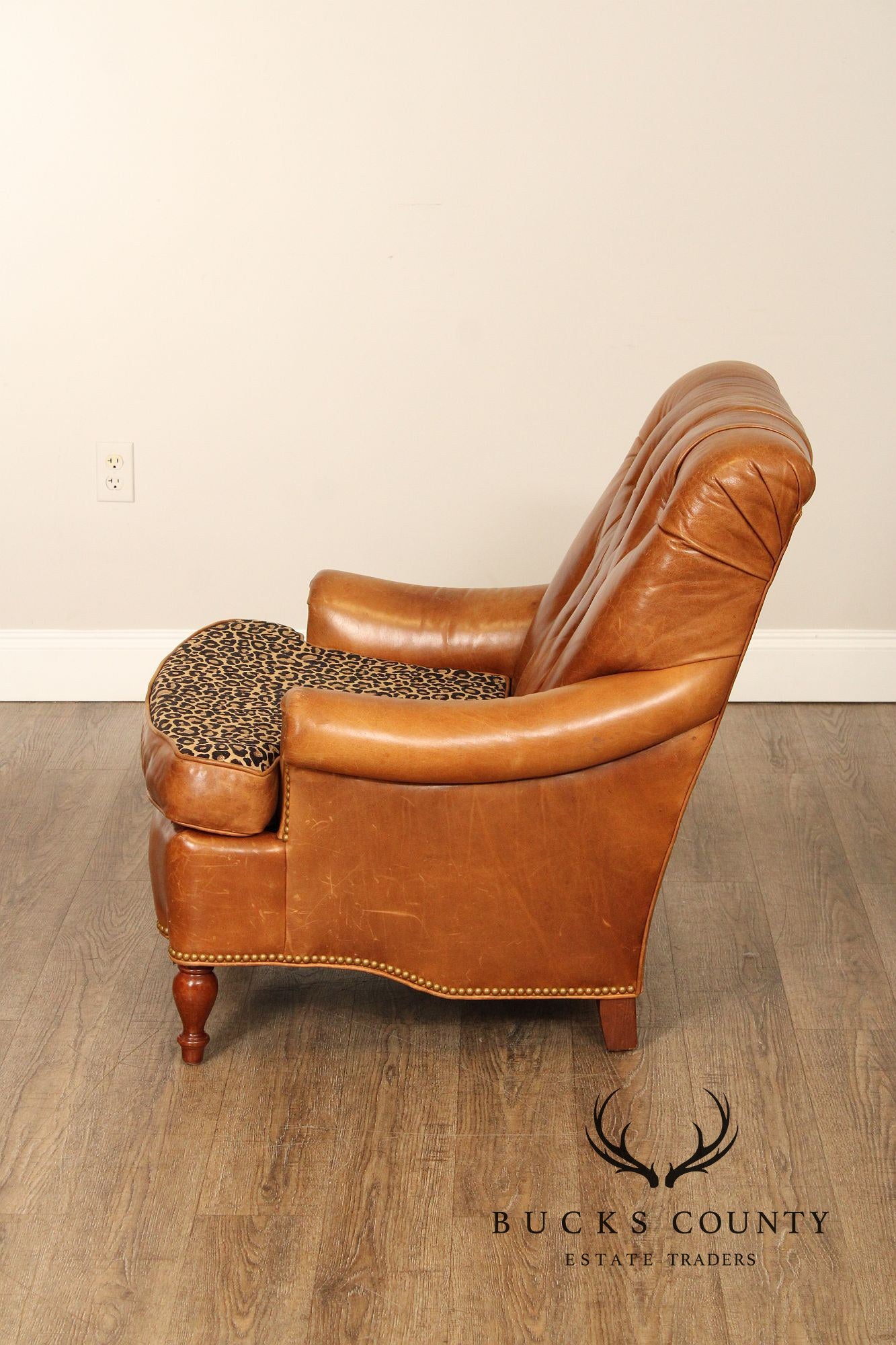 Hancock & Moore Cognac Leather Chesterfield Armchair and Ottoman