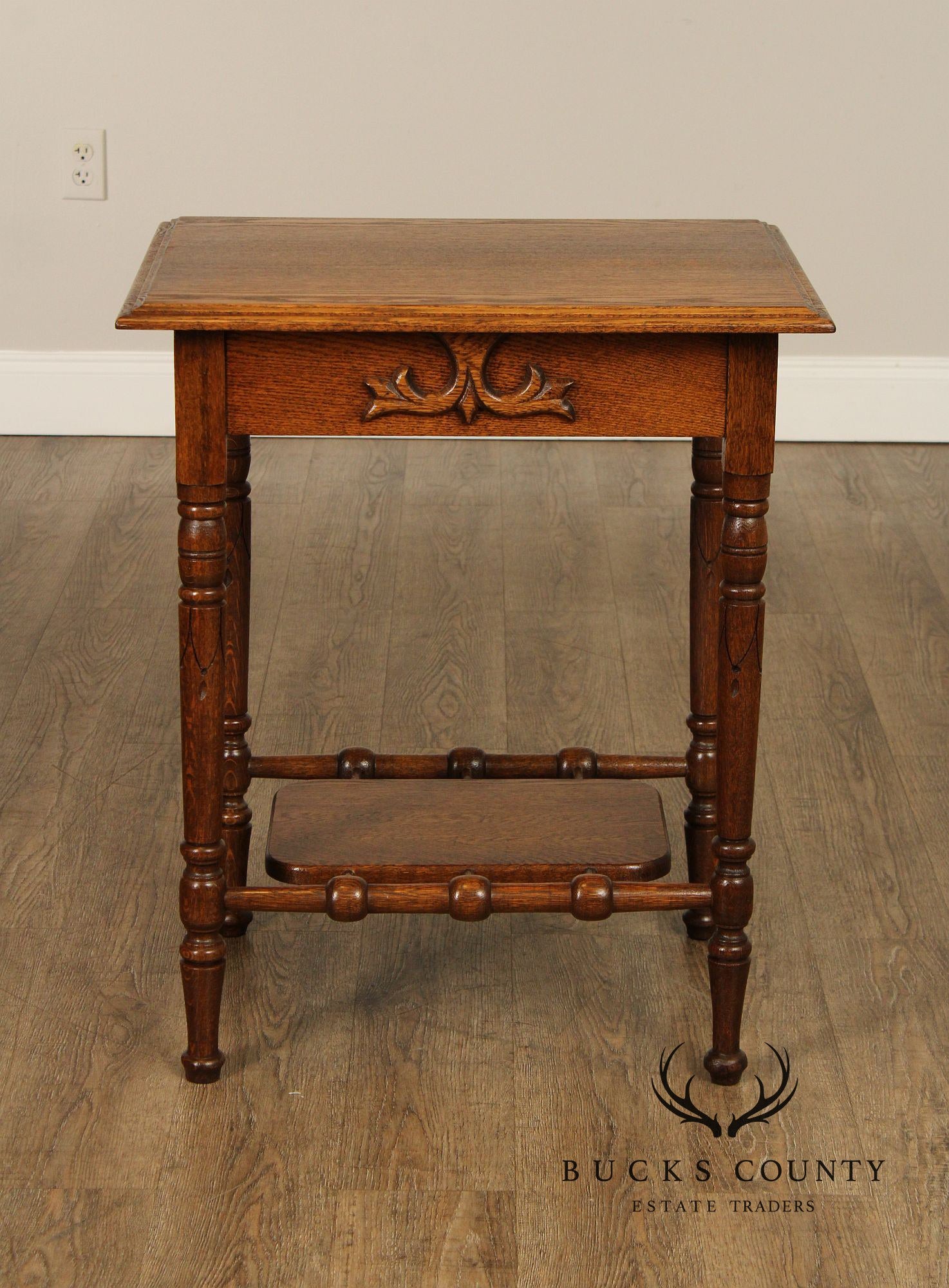 Antique Victorian Carved Oak End Table