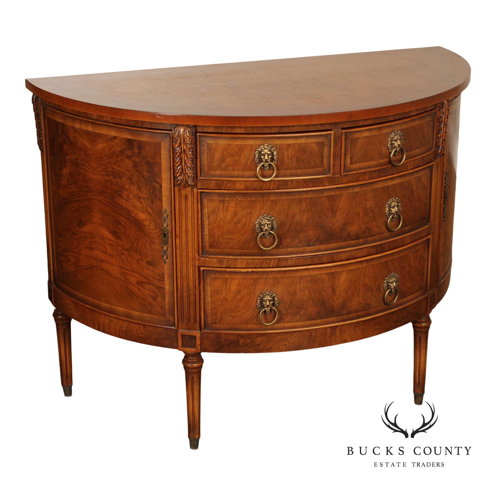 Regency Style Burl Walnut Demilune Commode