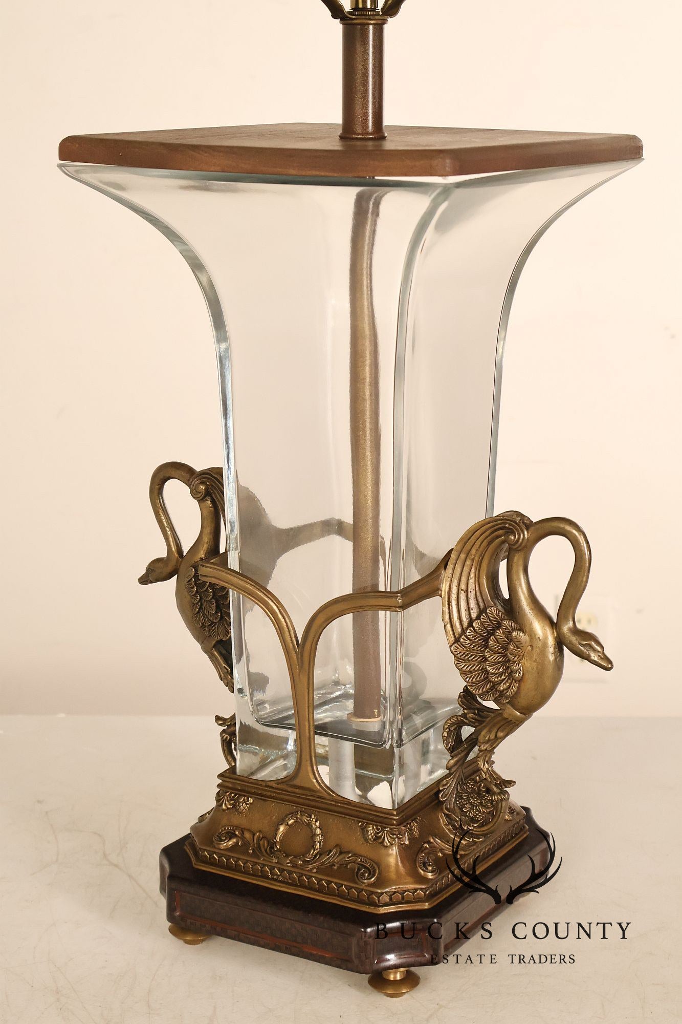 Castilian Brass Swan Motif Table Lamp with Glass Body