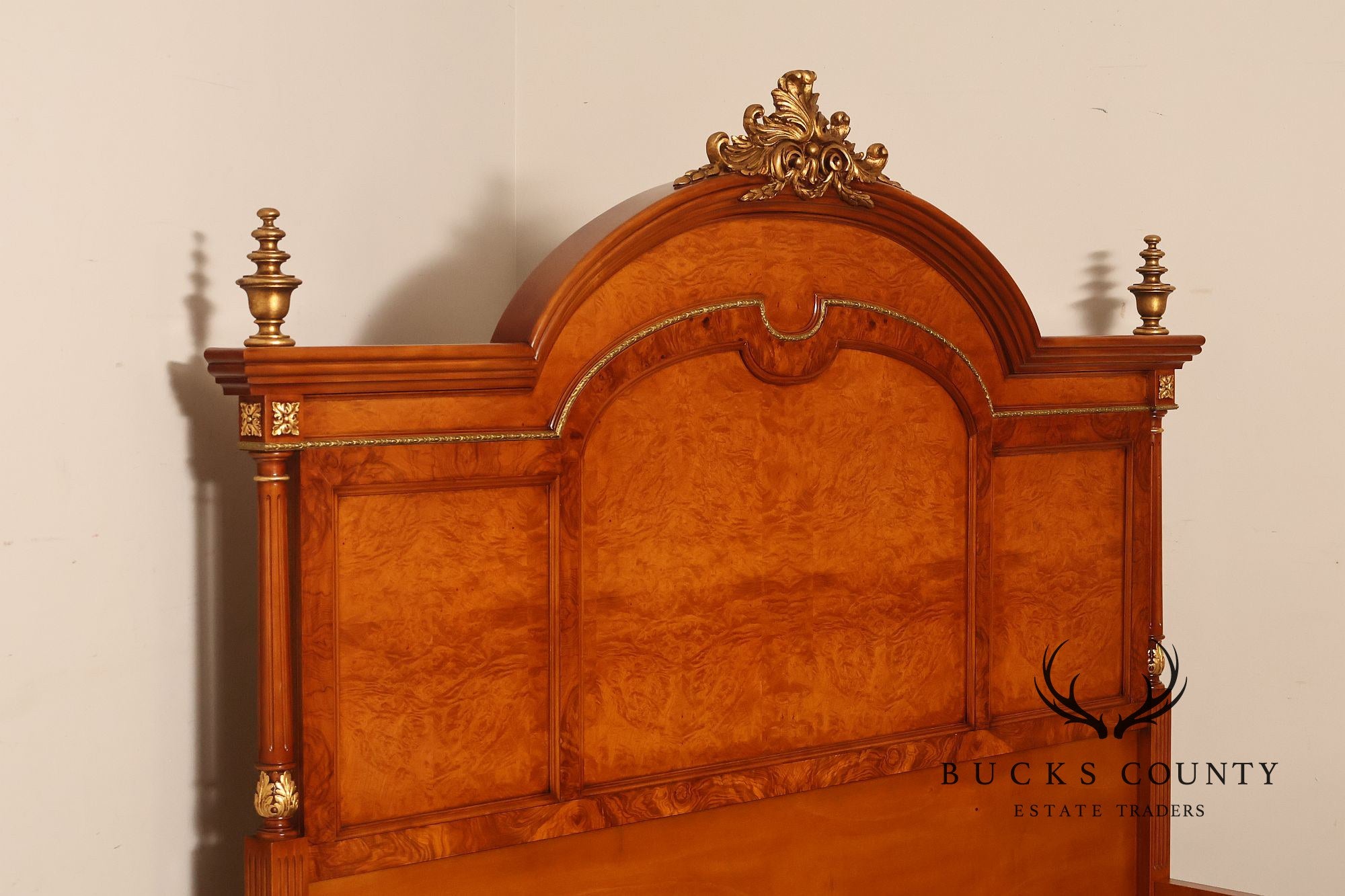 Quality Louis XVI Style Burlwood King Size High Back Bed
