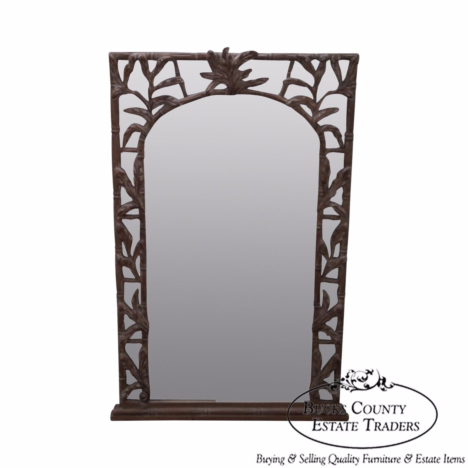 Vintage Faux Bamboo & Leaf Carved Wall Mirror