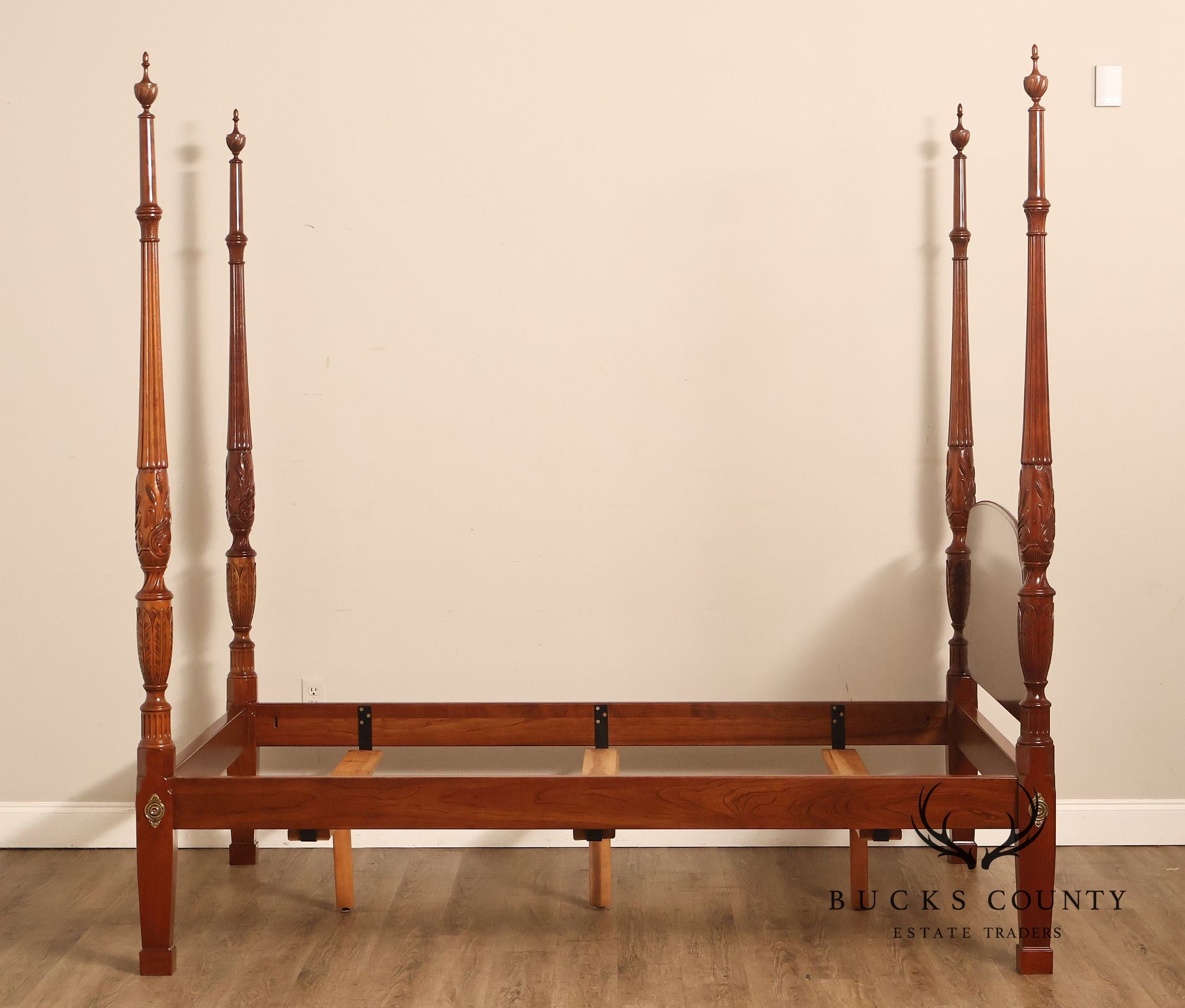 Stickley Queen Size Cherry Rice Carved Poster Bed