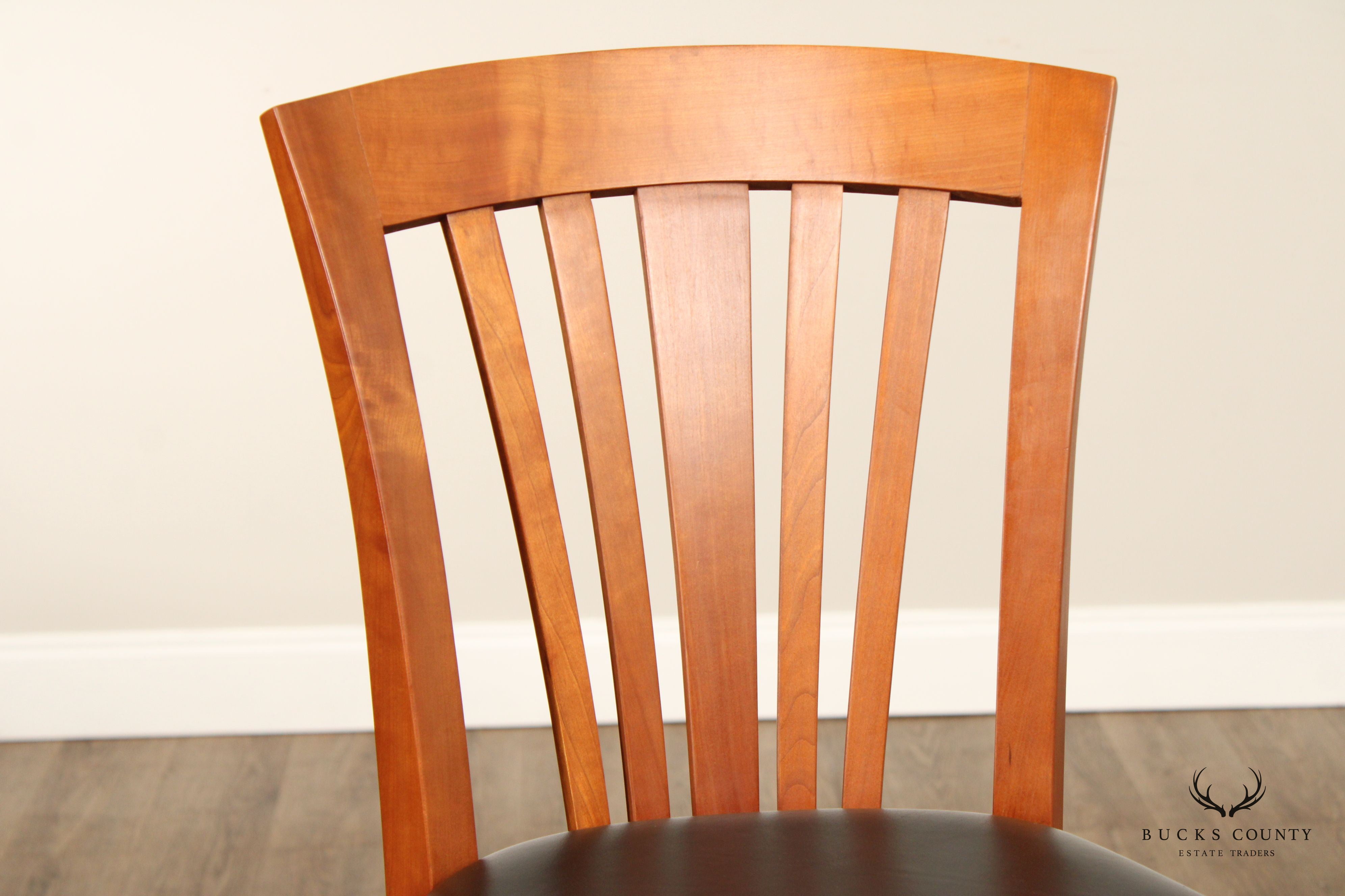 Stickley Metropolitan Collection Pair of Cherry and Leather Bar Stools