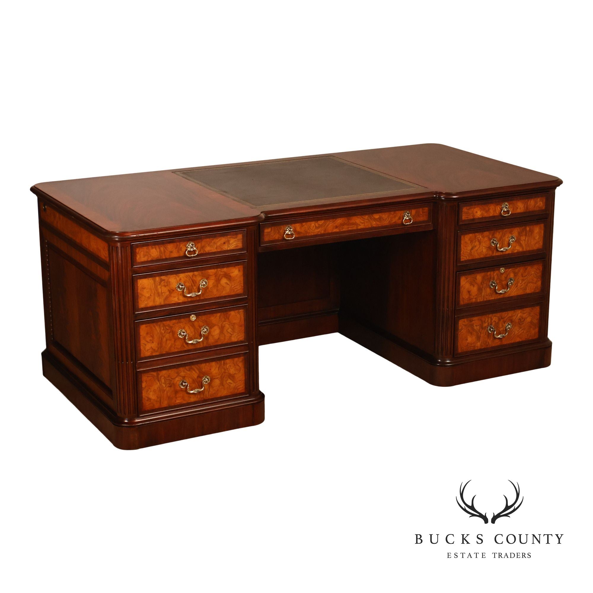 Henkel Harris Mahogany And Burlwood Leather Top Executive Desk